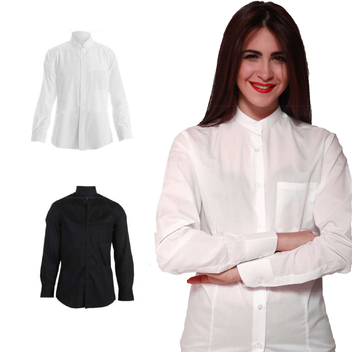 Camicia Donna Bianca Stretch Per Ristoranti Hotel Catering Hostess Maniche  Lunghe