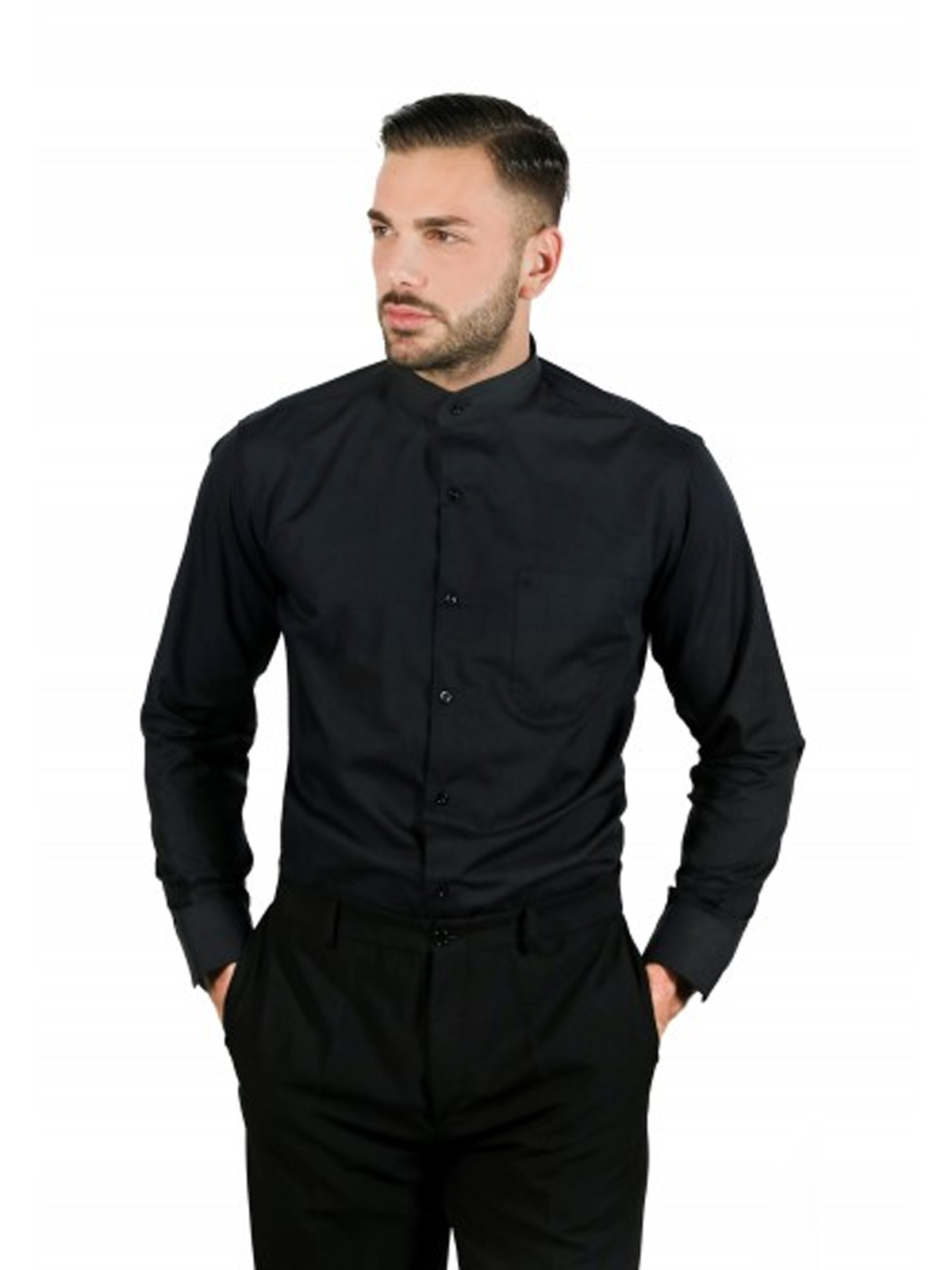 FRT-000012379 - Camici Hotel - fratelliditalia abbigliamento militare e  softair e abiti da lavoro - Camicia Uomo Cotone Nera Collo Coreana Casual  Slim fit Manica Lunga