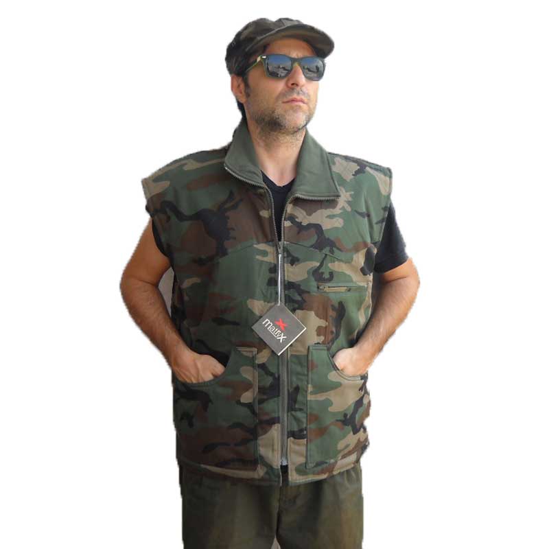 Gilet uomo da caccia multitasche militare mimetico collo alto