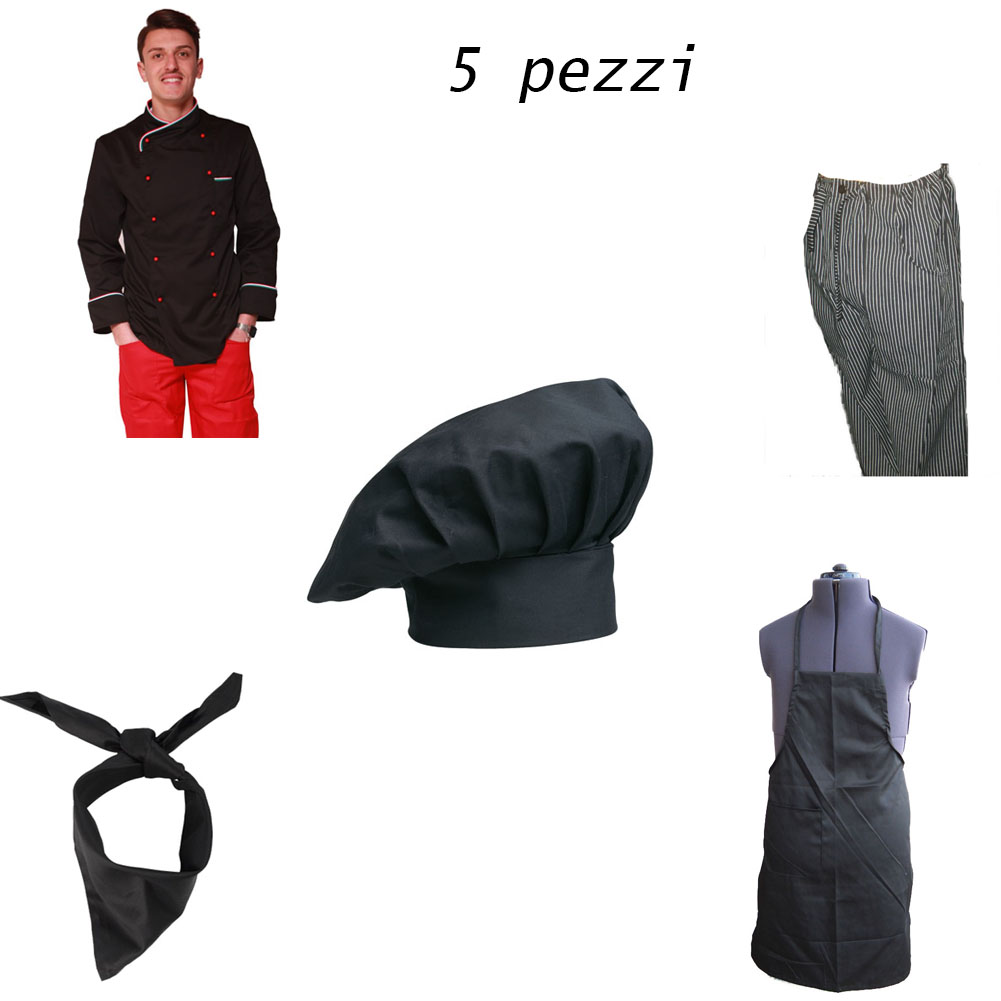 Giacca pantalaccio italia italiana nera completo coordinato grembiule cuoco chef