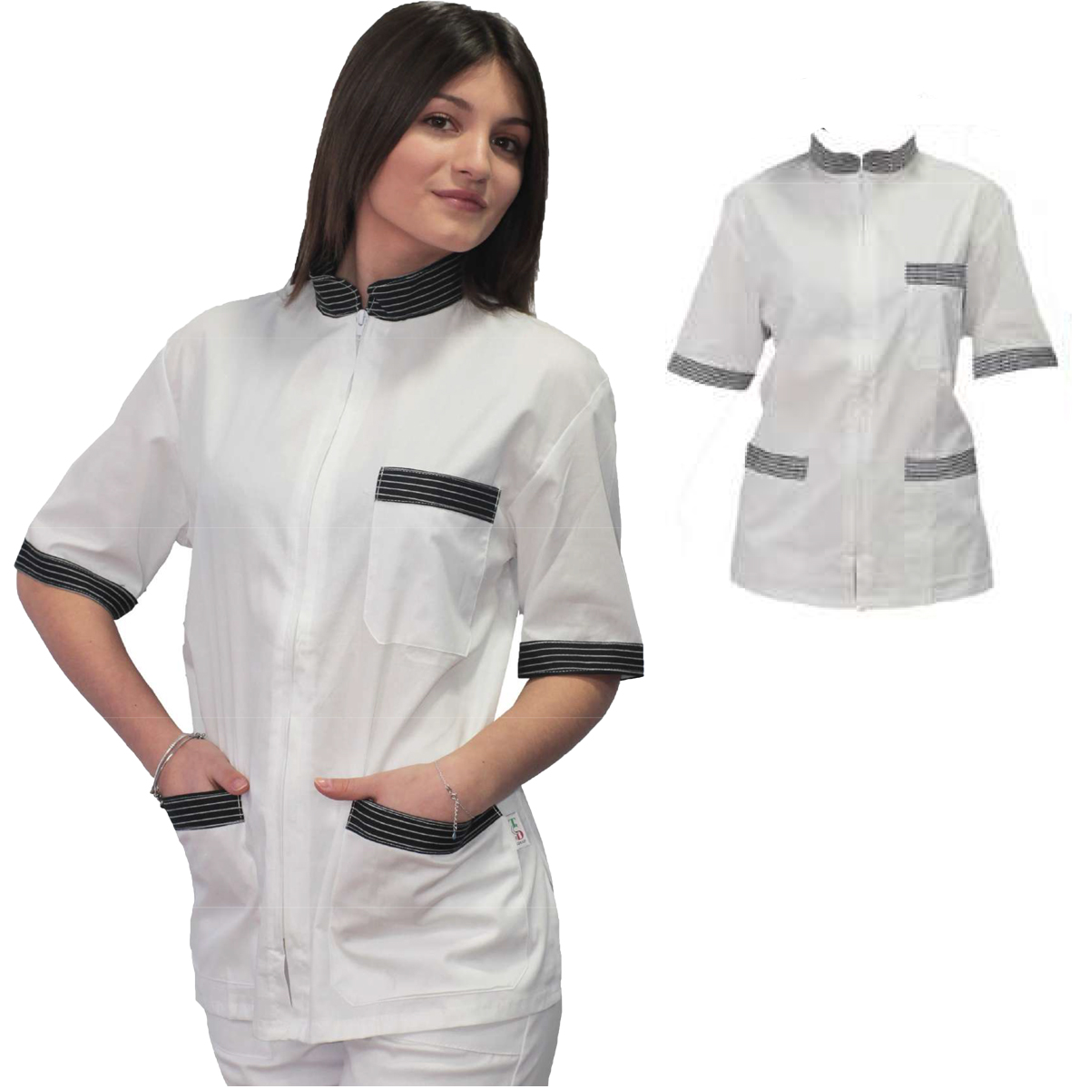 Casacca giacca donna chef cucina cuoca lavoro bar laboratorio zip mezze maniche - Personalizzabile con il tuo logo