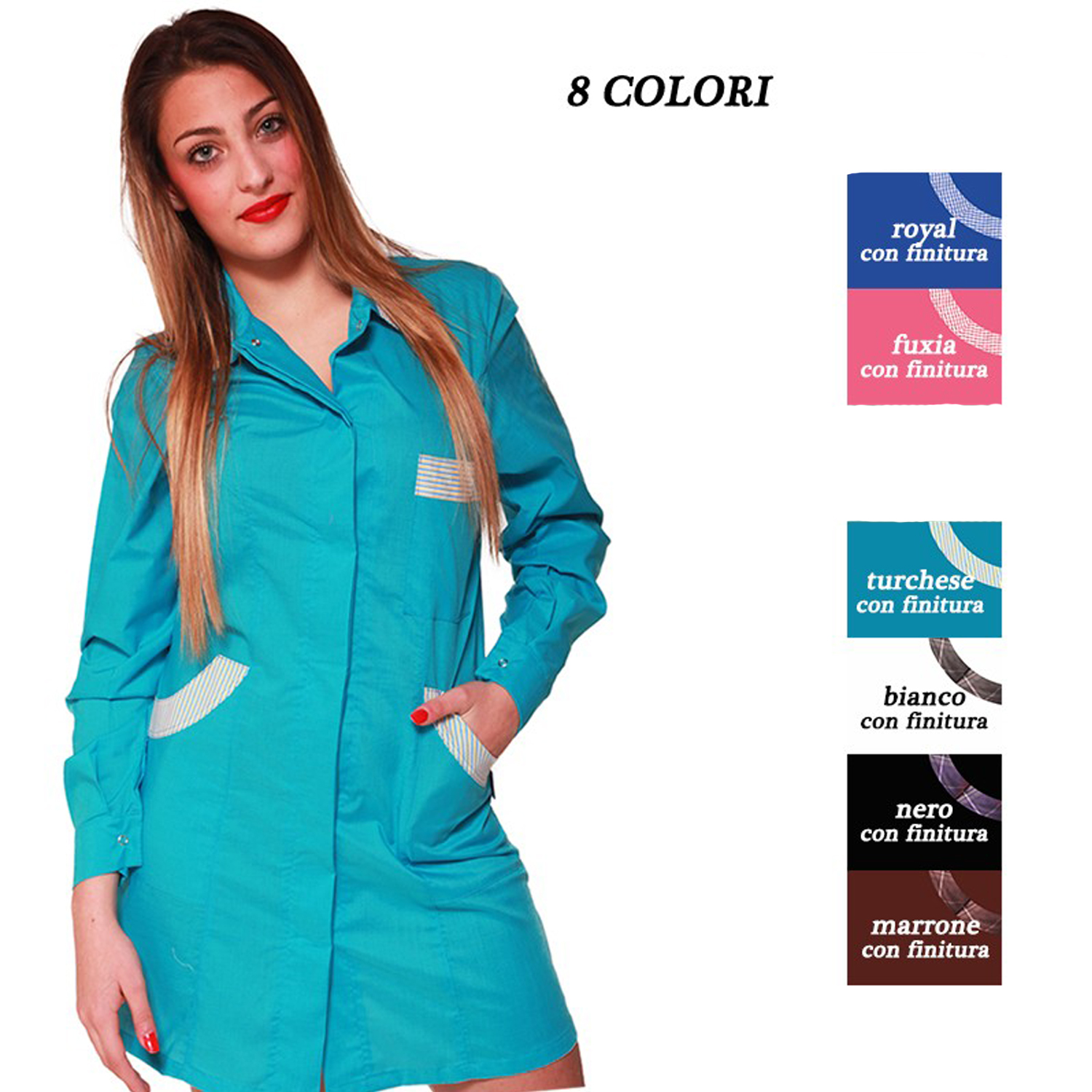 Camice casacca donna lavoro manica lunga vari colori con bottoni automatici - Personalizzabile con il tuo logo