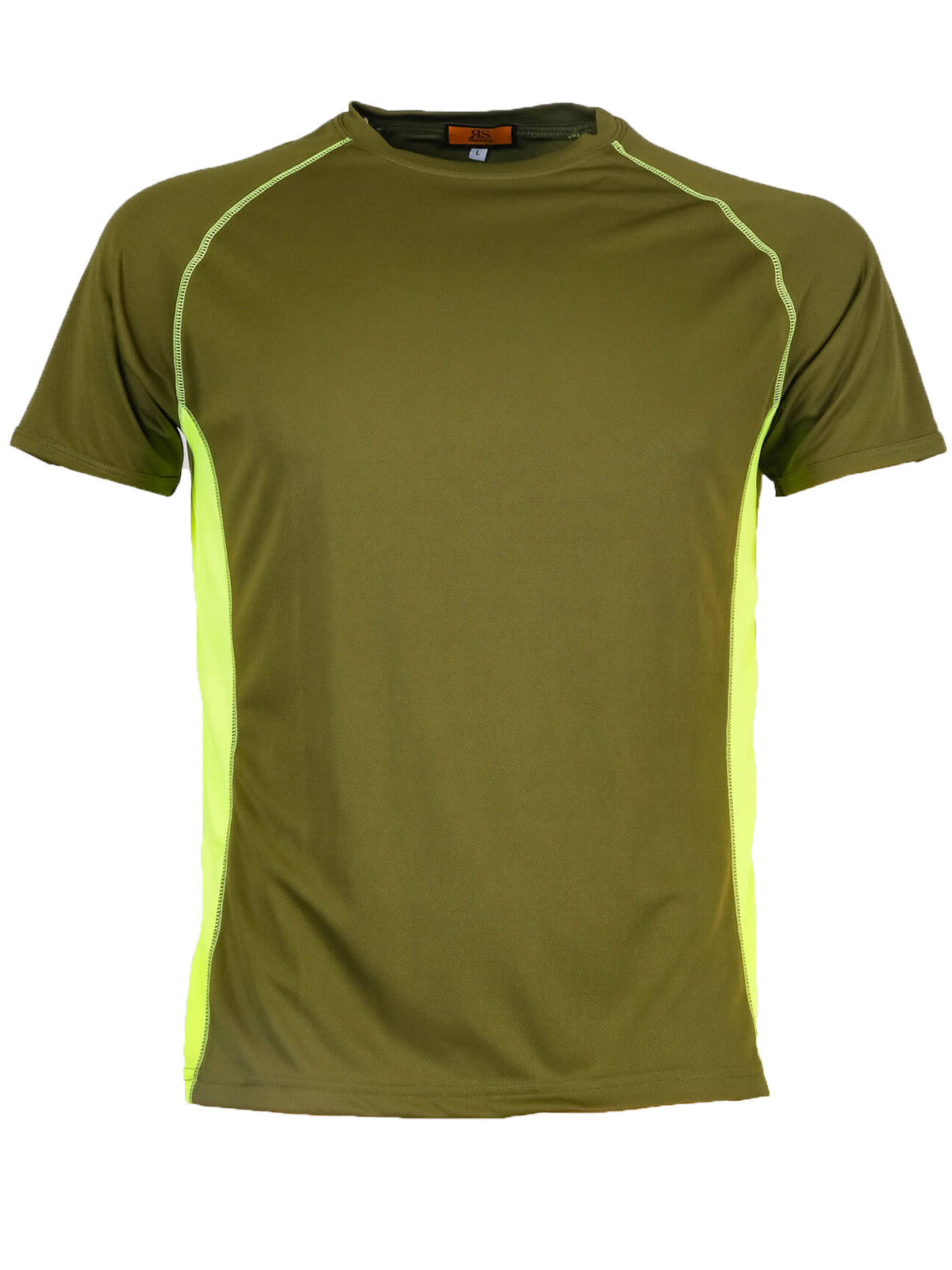 T-shirt elasticizzata mezza manica dettagli alta visibilita verde e arancio b2 - Personalizzabile con il tuo logo