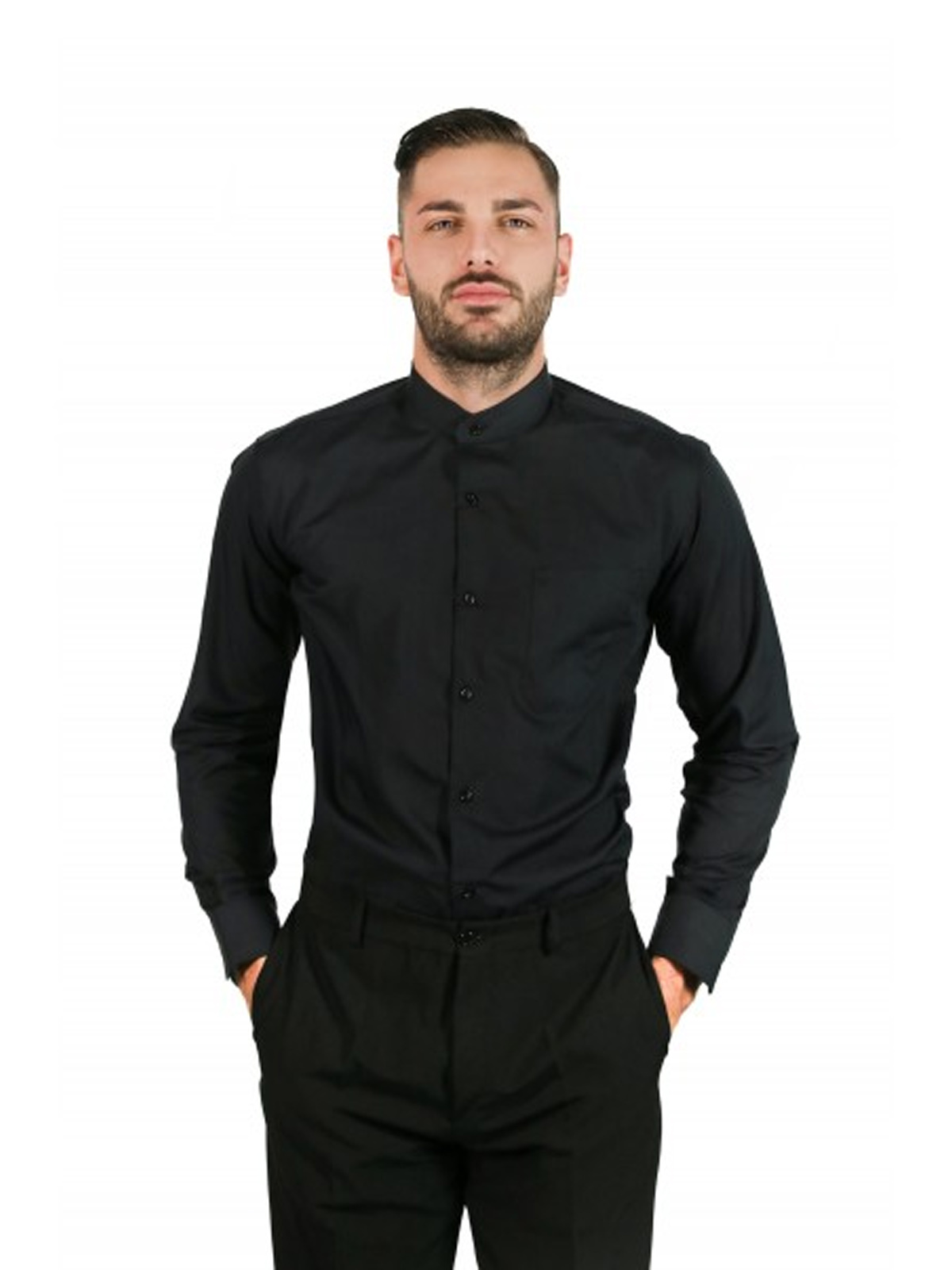 FRT-000012379 - Camici Hotel - fratelliditalia abbigliamento militare e  softair e abiti da lavoro - Camicia Uomo Cotone Nera Collo Coreana Casual  Slim fit Manica Lunga