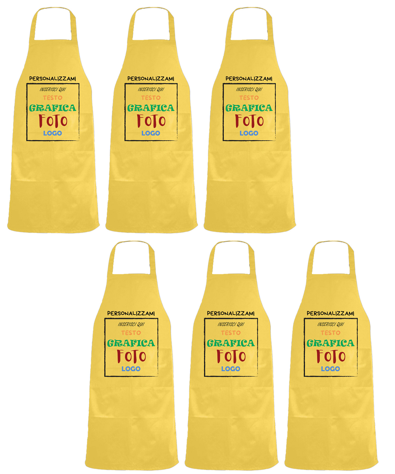 KIT 6 grembiuli paravanti PERSONALIZZAZIONE Bianco - Nero - Rosso - Verde - Giallo  Misura 82 X 60