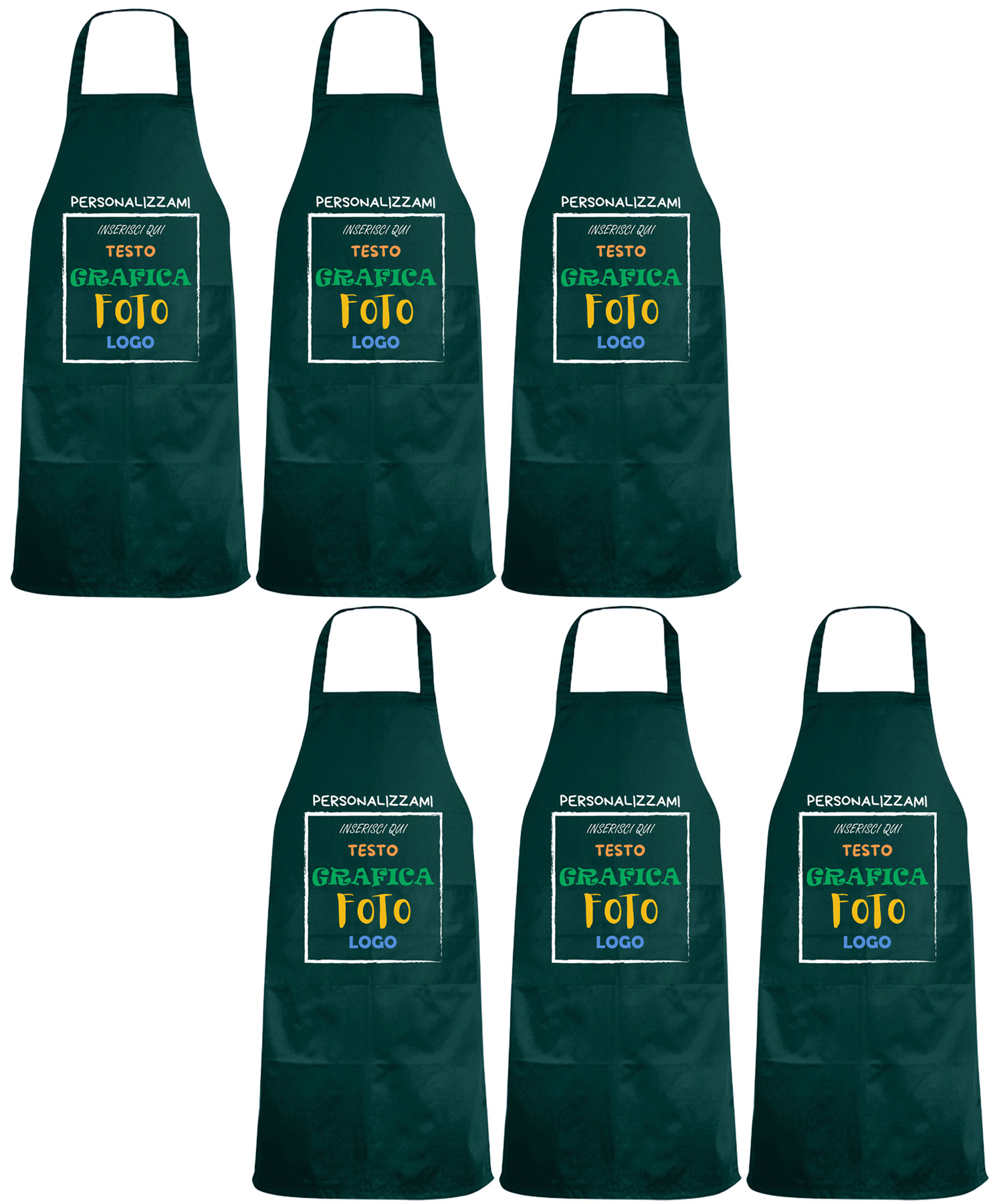 KIT 6 grembiuli paravanti PERSONALIZZAZIONE Bianco - Nero - Rosso - Verde - Giallo  Misura 82 X 60