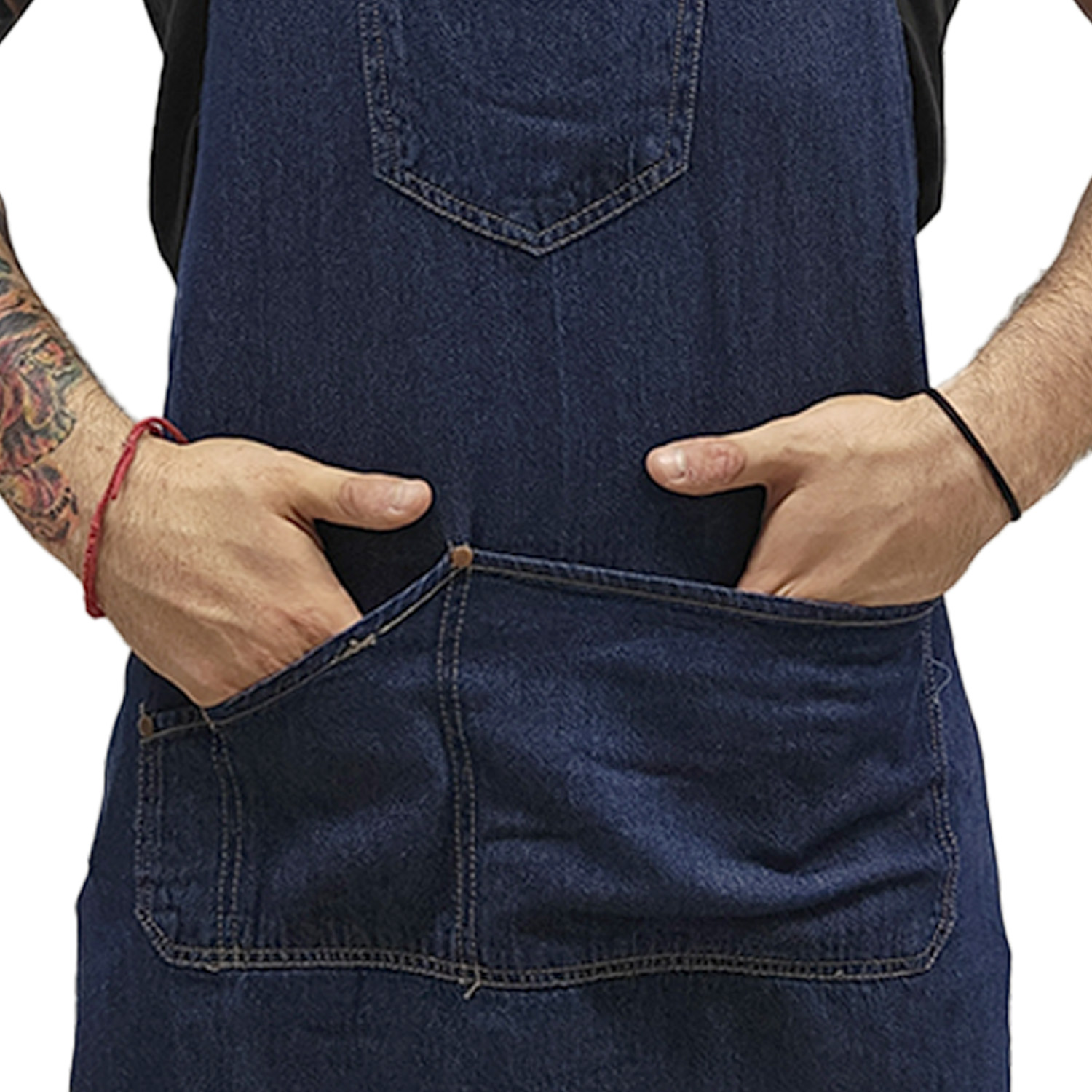 Grembiule con pettorina multitasche in jeans lungo divisa da ristorazione bar pub