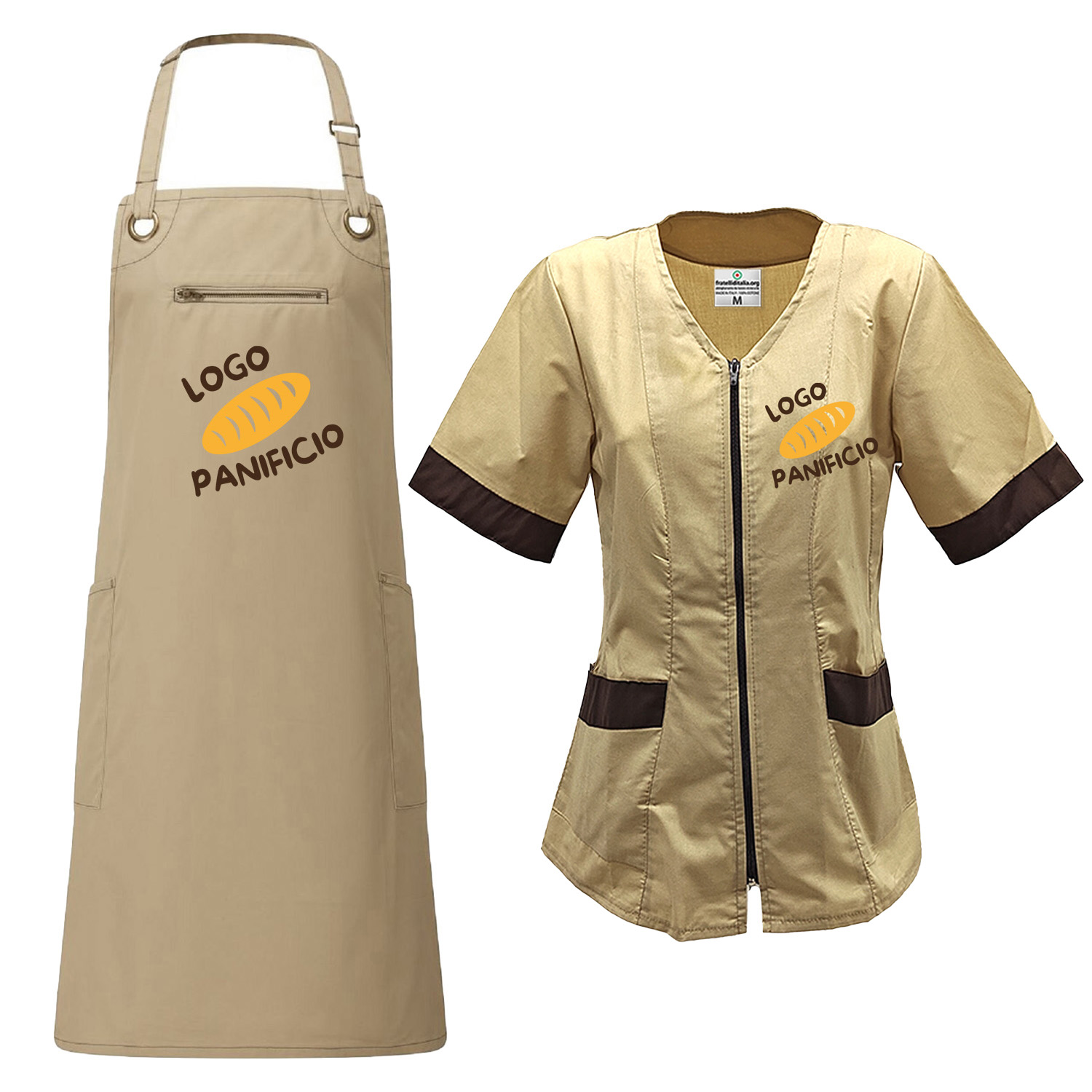 Kit Donna per Panetteria Forno o Bancone con Camice Grembiule Personalizzabile con logo lavoro