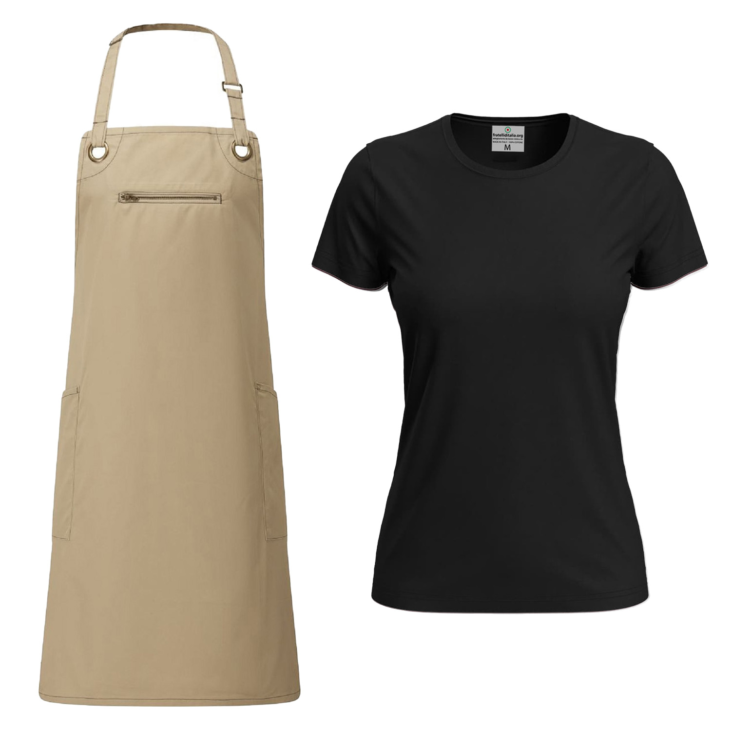 Divisa Donna per Bancone in Panetterie Forni e Bar con t-shirt e Grembiule con Pettorina - Personalizzabile con Logo e Nome
