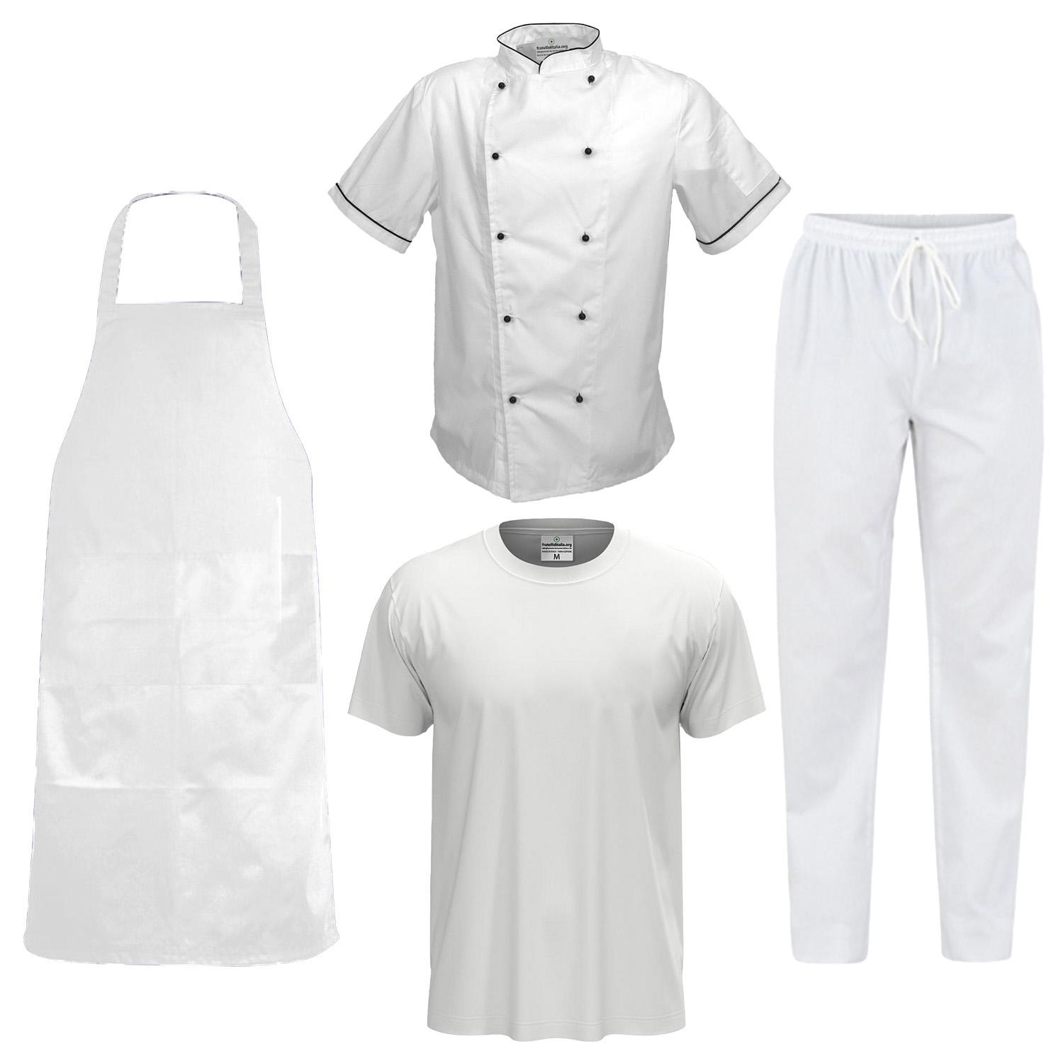 Kit Chef Pasticceria Cucina Forno Personalizzabile Completo con Giacca T-Shirt Grembiule e Pantaloni made in italy