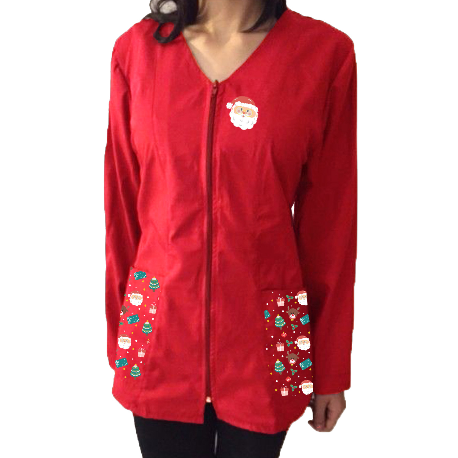 Camice lavoro casacca Donna zip manica lunga Natalizio estetista maestra scuola Natale