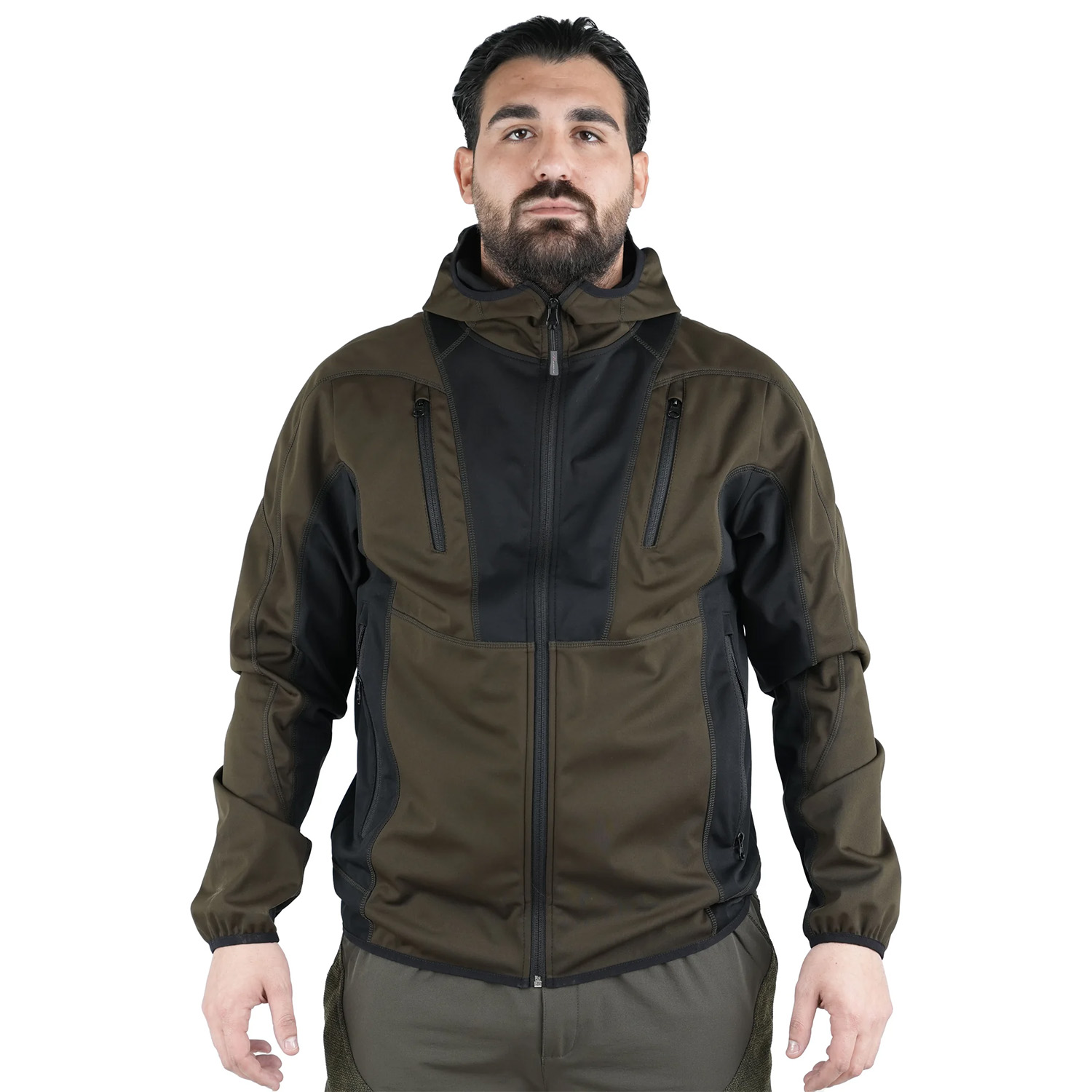 Giacca giubbino caccia tessuto leggero Microshell cappuccio con zip impermeabile