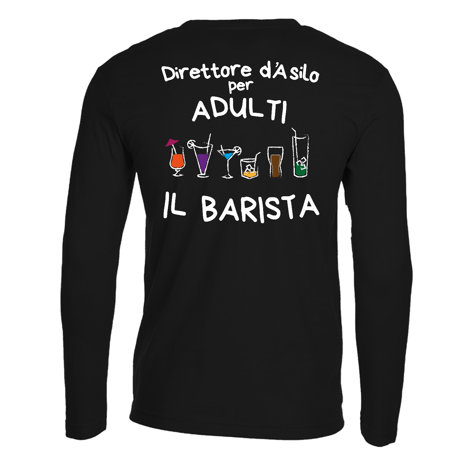 T-shirt maglia classica a manica lunga stampa simpatica bar barman cocktail idea regalo uomo donna