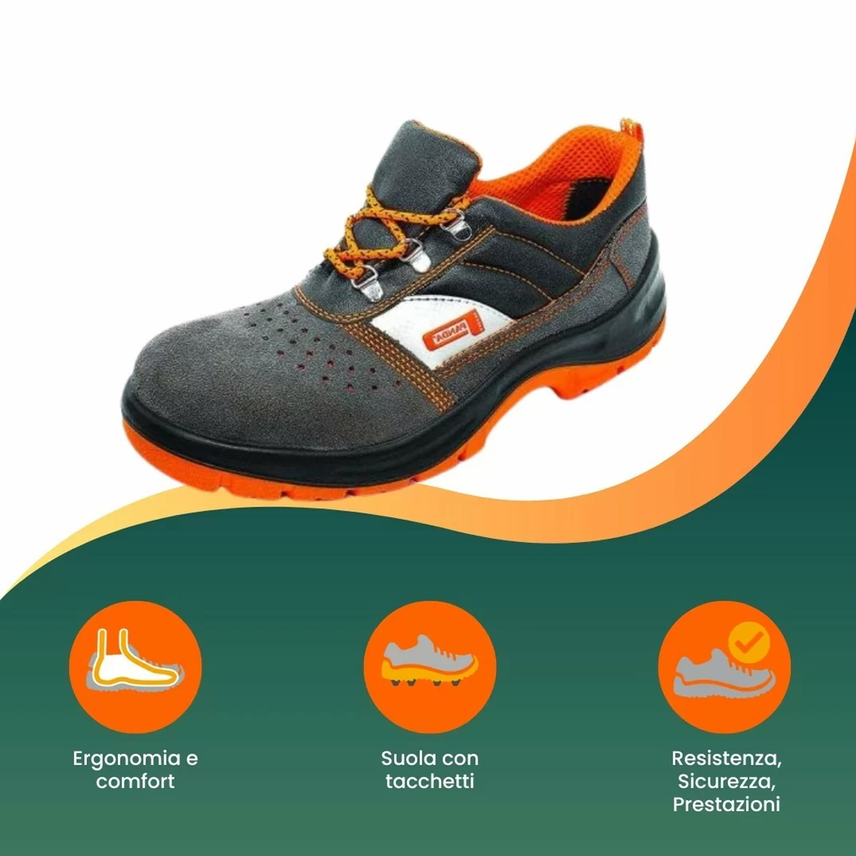 Scarpe scarpette lavoro antinfortunistiche basse scamosciate antiscivolo panda