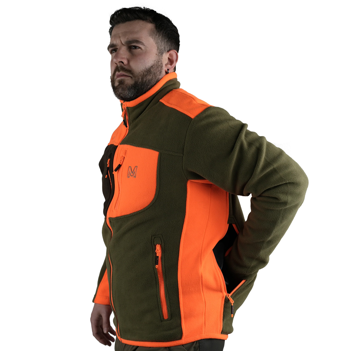 Maglione Pile da Caccia Masseria M12 bicolore ad alta visibilita e comfort termico con carniere posteriore in nylon idrorepellente