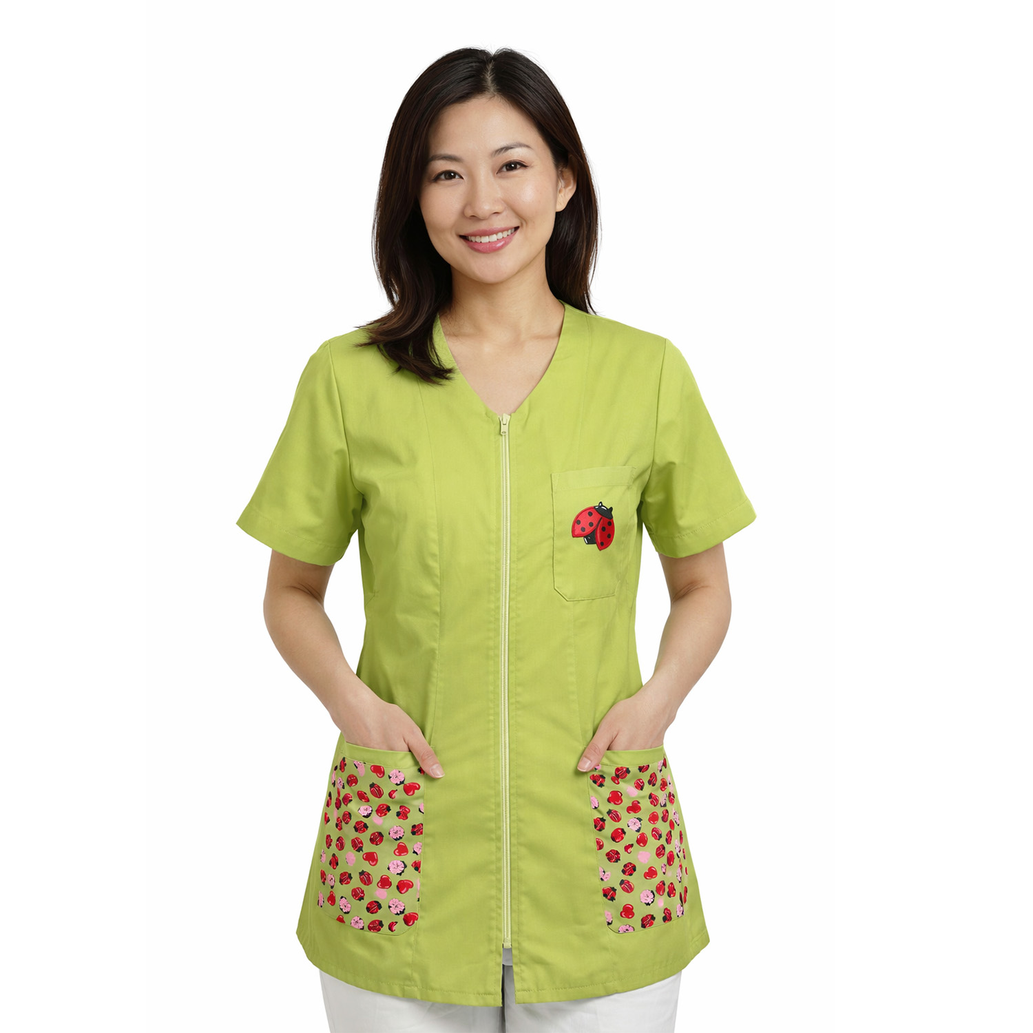 Camice grembiule lavoro Donna zip estetista maestra parrucchiera infermiera e toelettatori san Valentino