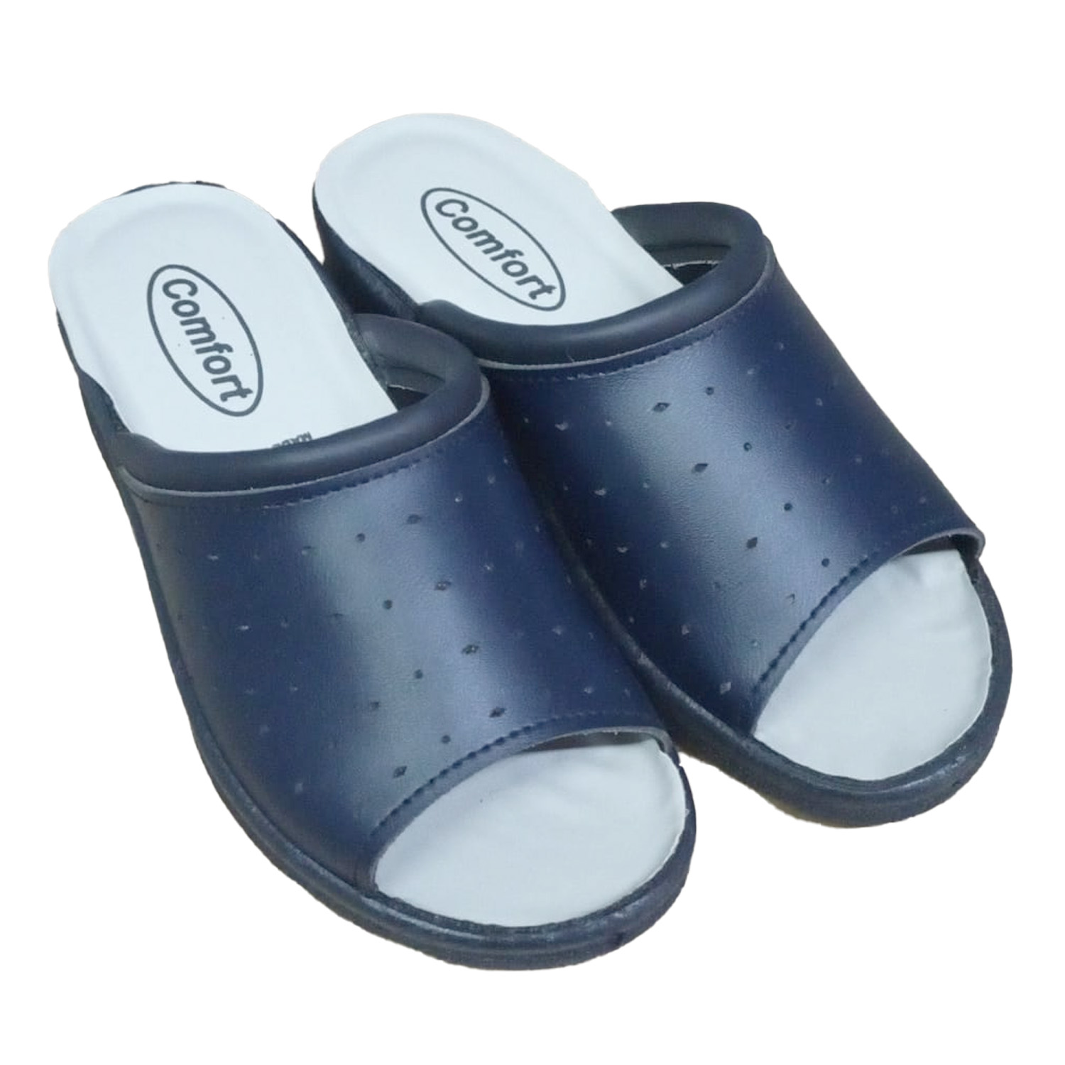 Pantofole sanitarie in pelle traforata con plantare anatomico e suola in gomma