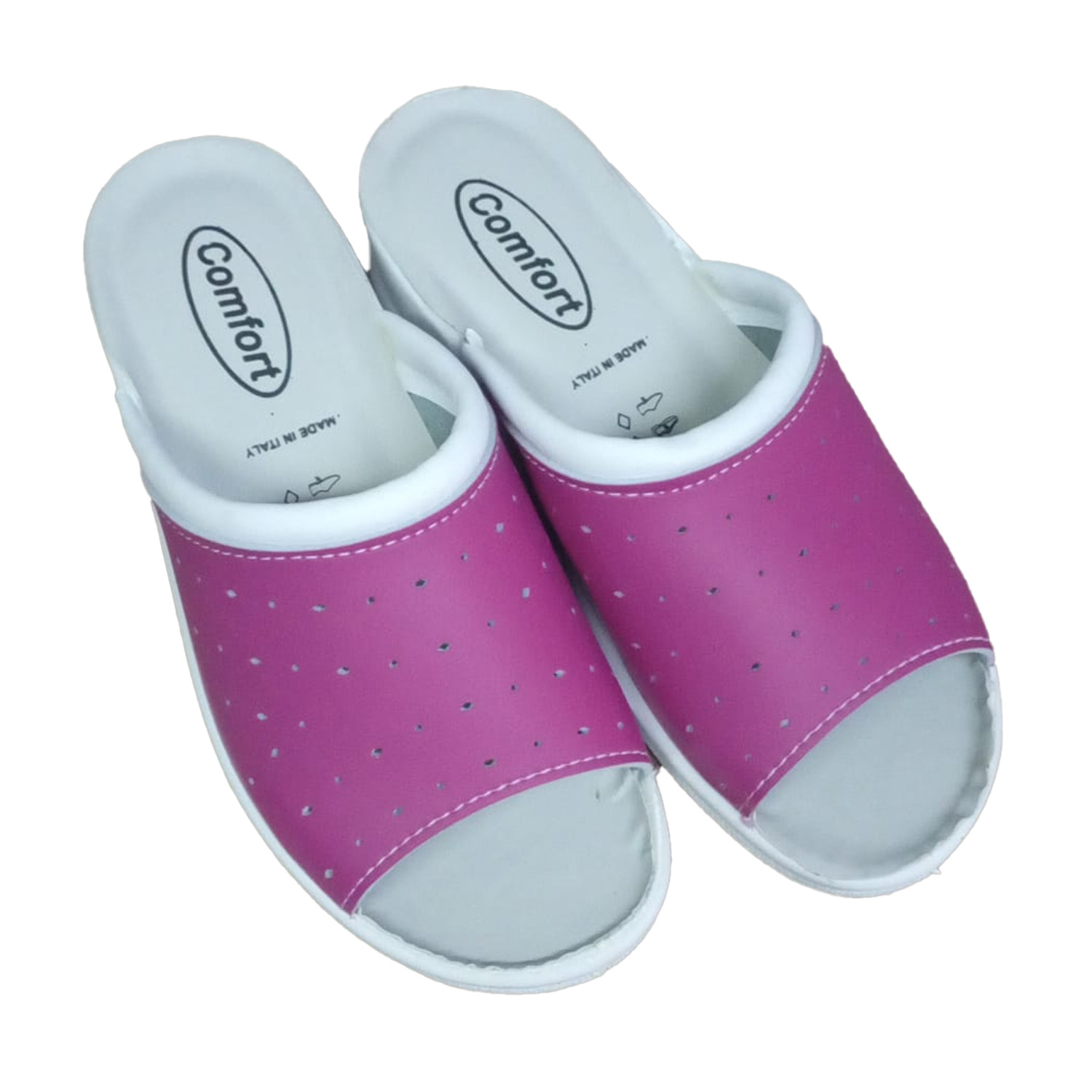 Pantofole sanitarie in pelle traforata con plantare anatomico e suola in gomma