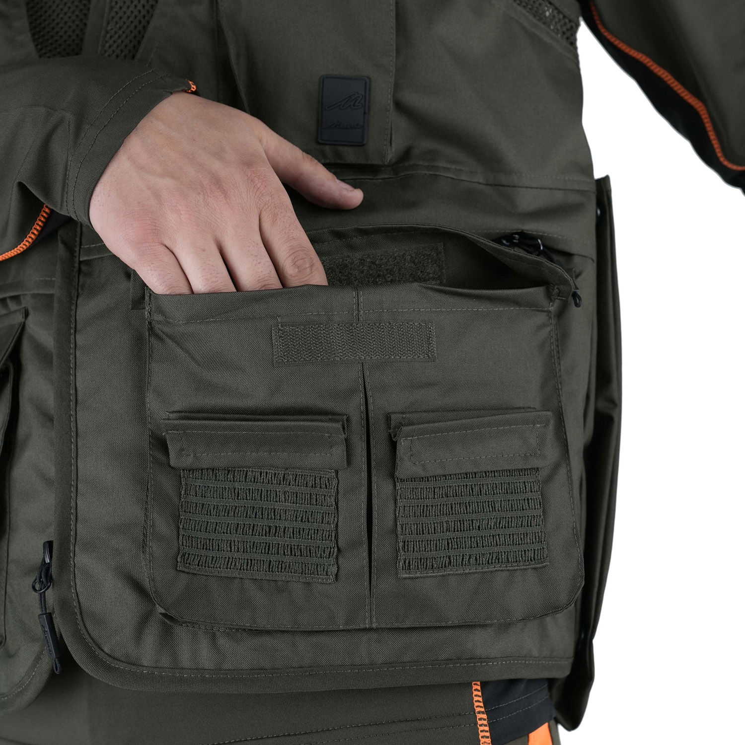 Gilet smanicato carniere membrana M-tex impermeabile caccia tascone posteriore staccabile