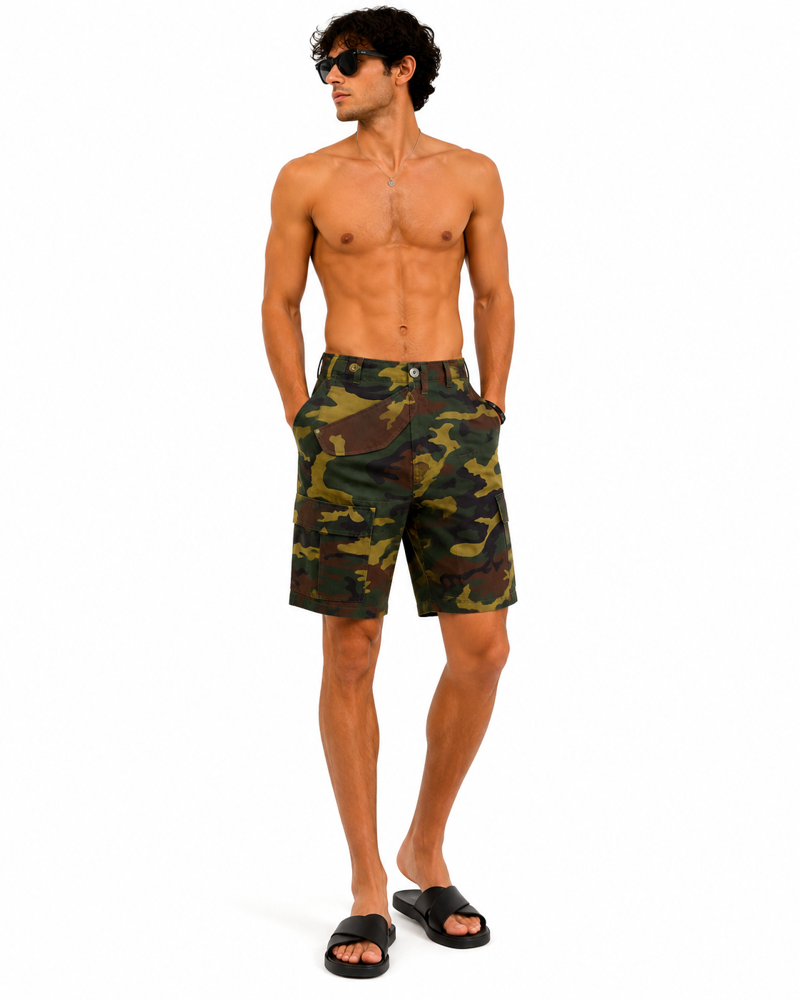 Bermuda pantalone corto short mimetico sportivo pesca estivo cotone uomo