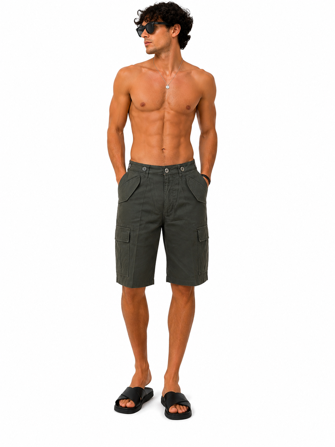 Bermuda pantalone corto short mimetico sportivo pesca estivo cotone uomo