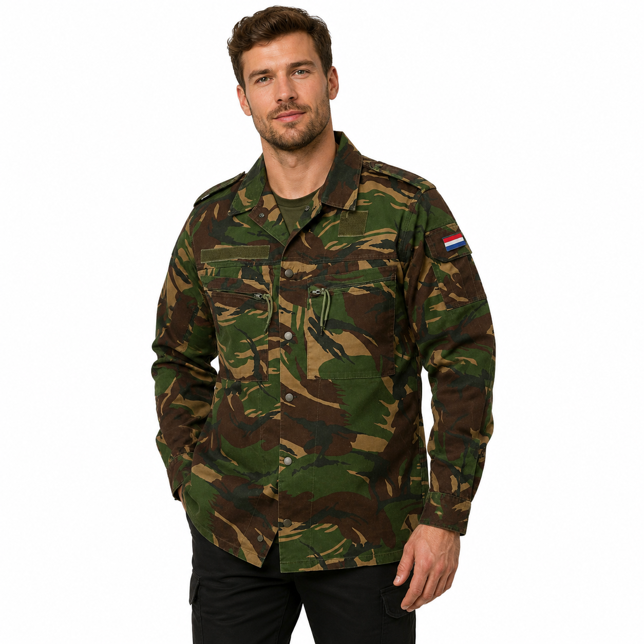 Camicia uomo invernale olandese mimetica militare pesante bottoni cotone canvas