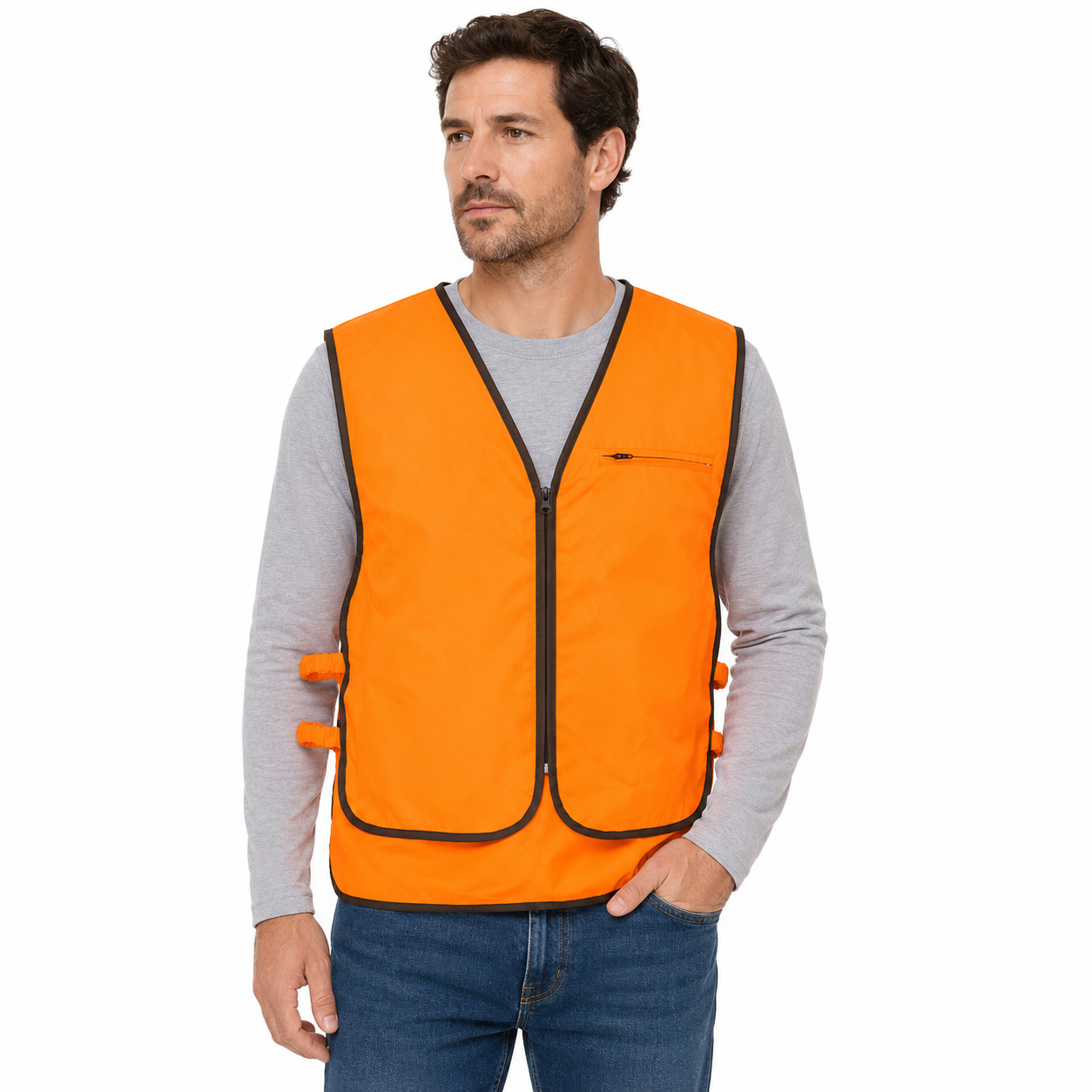 Gilet smanicato arancio lavoro alta visibilita\' caccia cinghiale catarifrangente