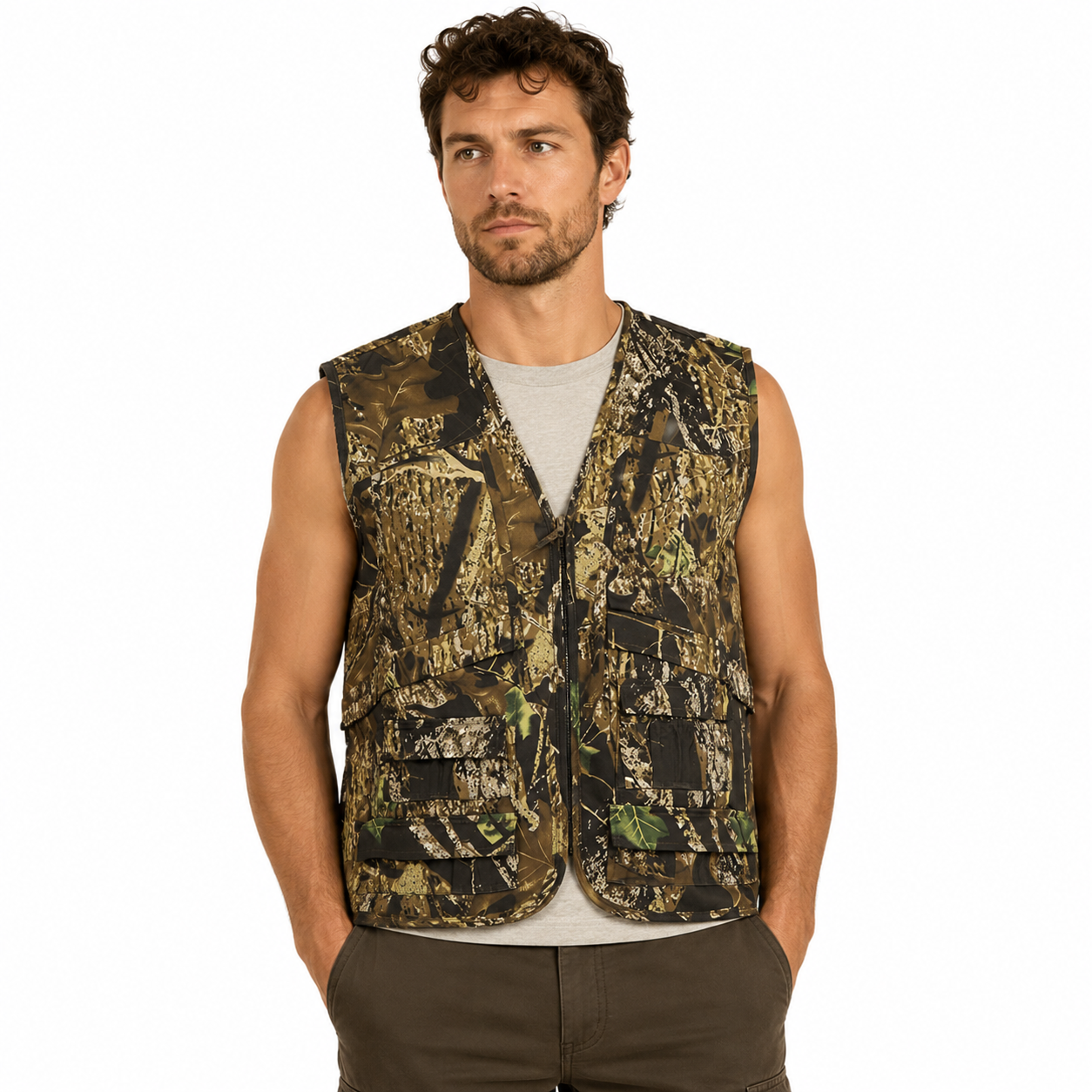 Gilet caccia pesca multitasche cartuccera sportivo zip tasche cerniera