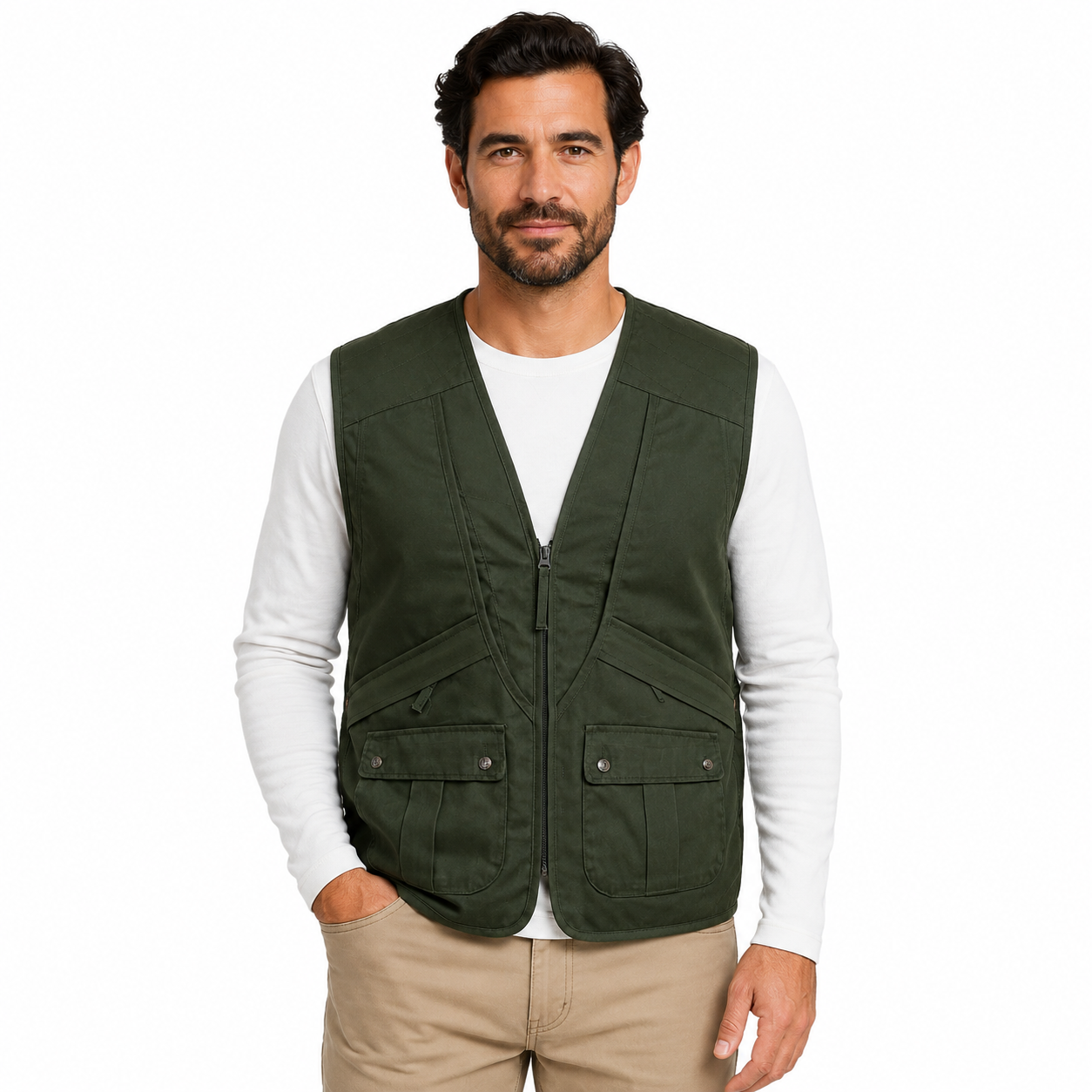 Gilet caccia pesca multitasche cartuccera sportivo zip tasche cerniera