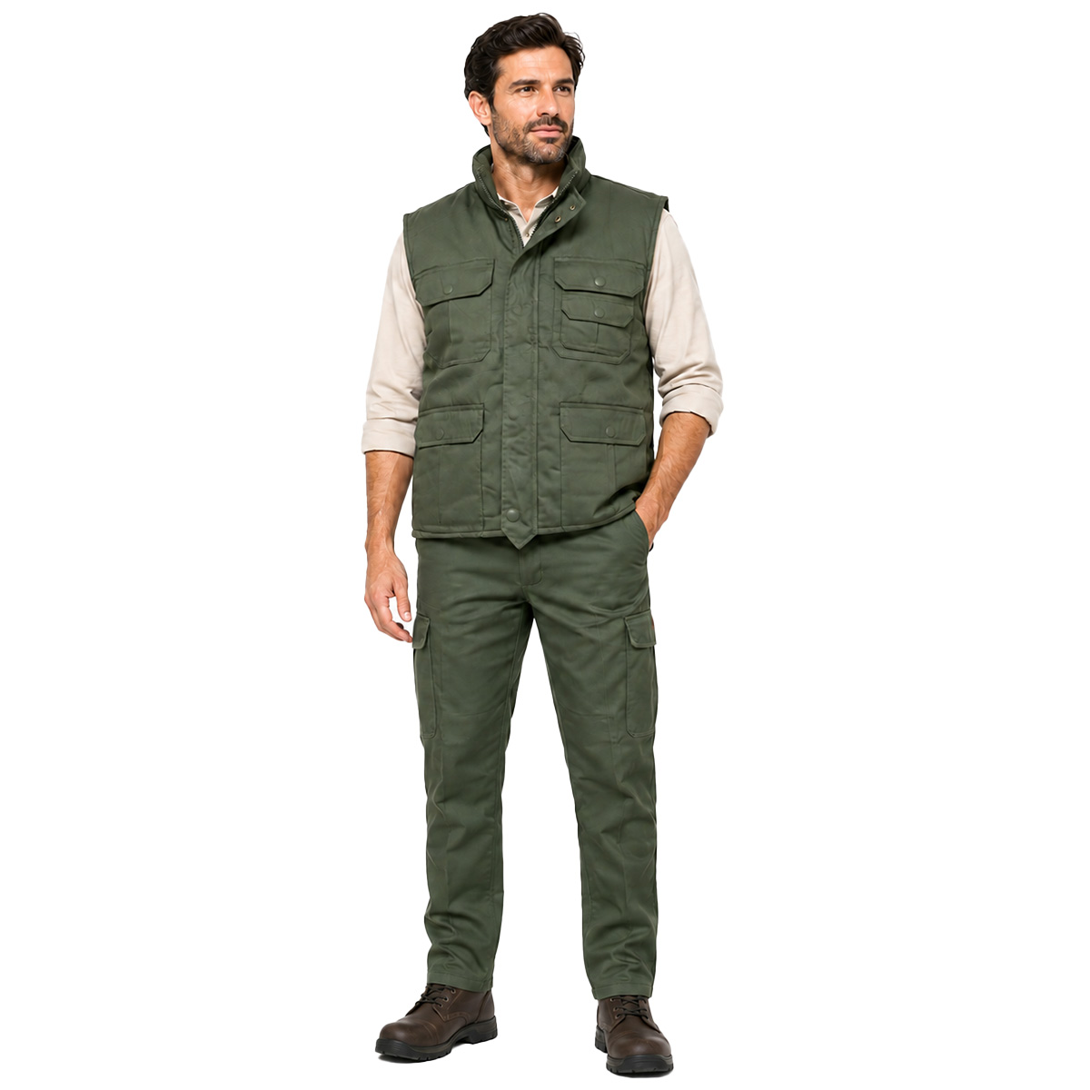 Kit gilet e pantaloni multitasche per lavoratori professionisti in vari settori come l\'industria, l\'edilizia, la meccanica e l\'officina