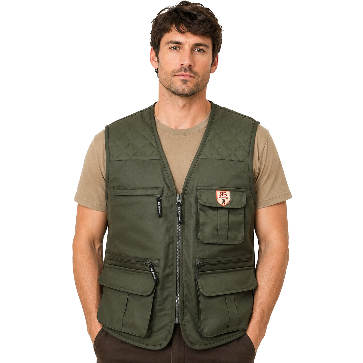Gilet smanicato caccia uomo tasche carniere verde abbigliamento sportivo
