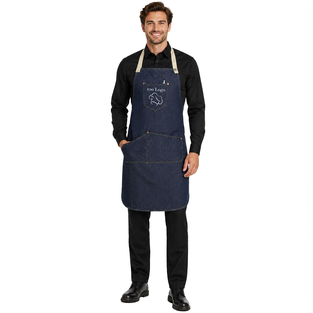 Kit Uomo con Parannanza in Jeans e Camicia per Scuola Alberghiera Personalizzabile con Logo o Nome