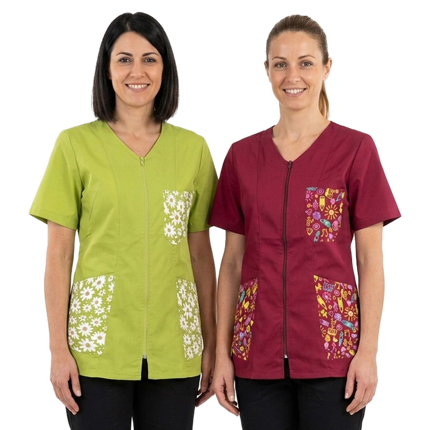 Set di due Camice grembiule con Zip per Maestra Asilo infanzia infermiera ludoteca Scuola bambini fantasia