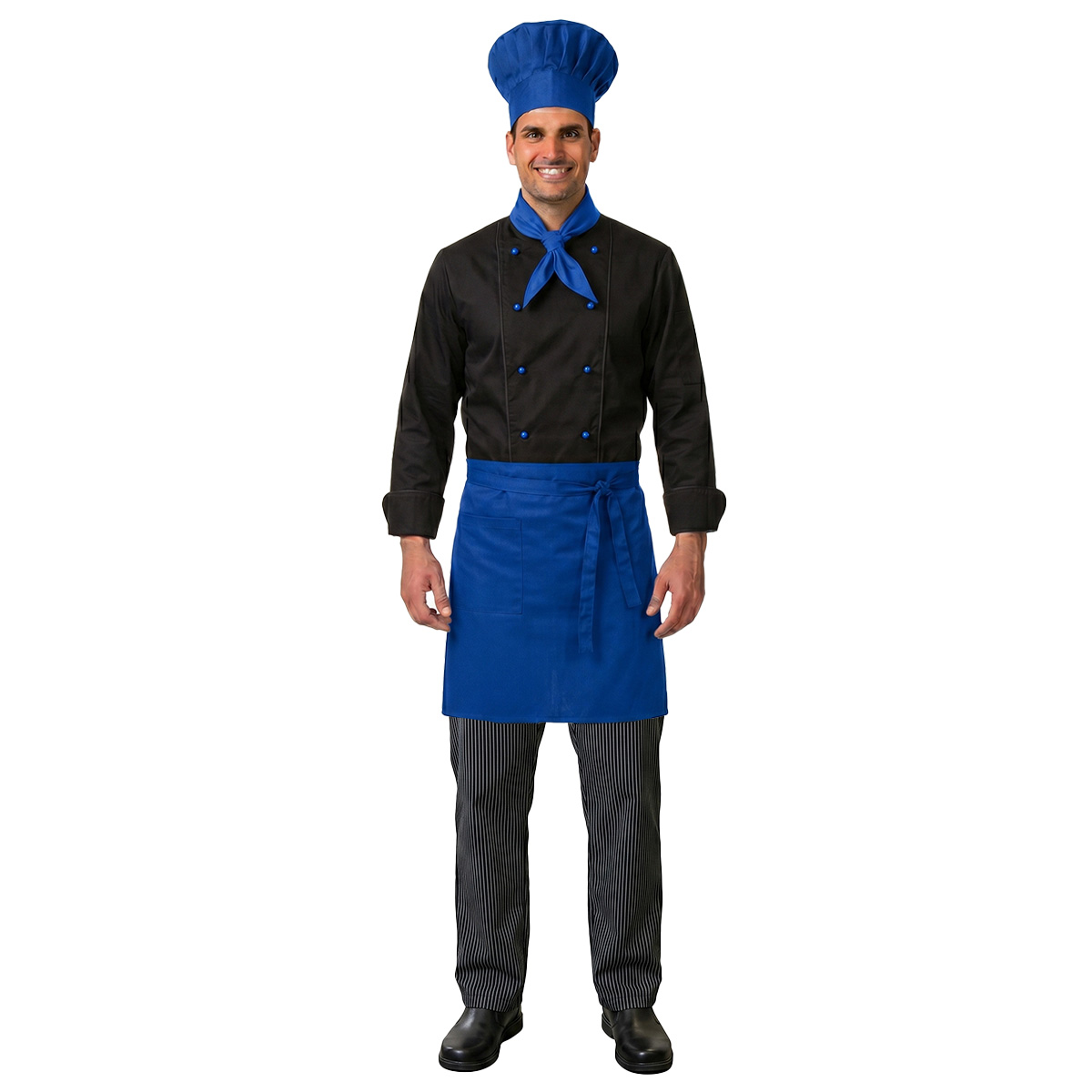 Completo cucina chef nero royal giacca cappello scollino grembiule kit set cuoco