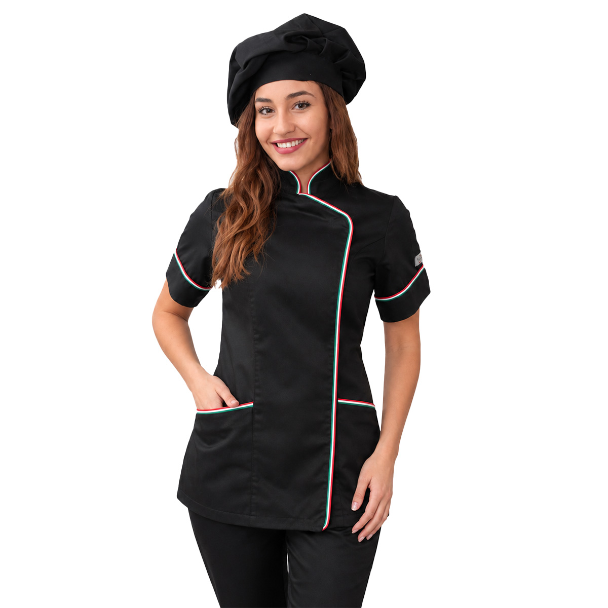 Casacca cuoco donna chef nera bianca mezze maniche femminile cotone cucina - Personalizzabile con il tuo logo