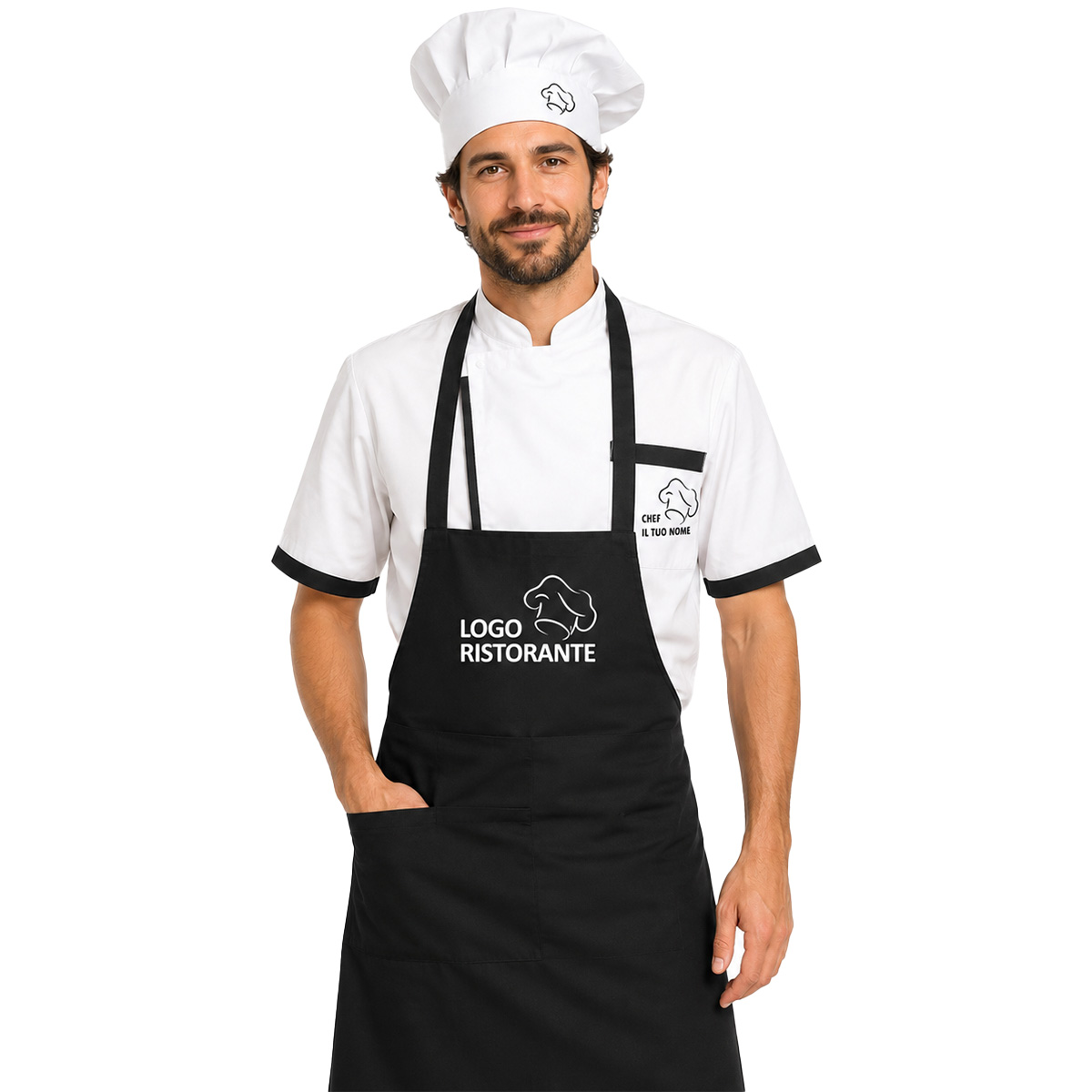 Kit Cuoco cucina divisa Scuola Alberghiera Personalizzabile Kit Divisa per Cucina con Grembiule Cappello e Giacca Estiva