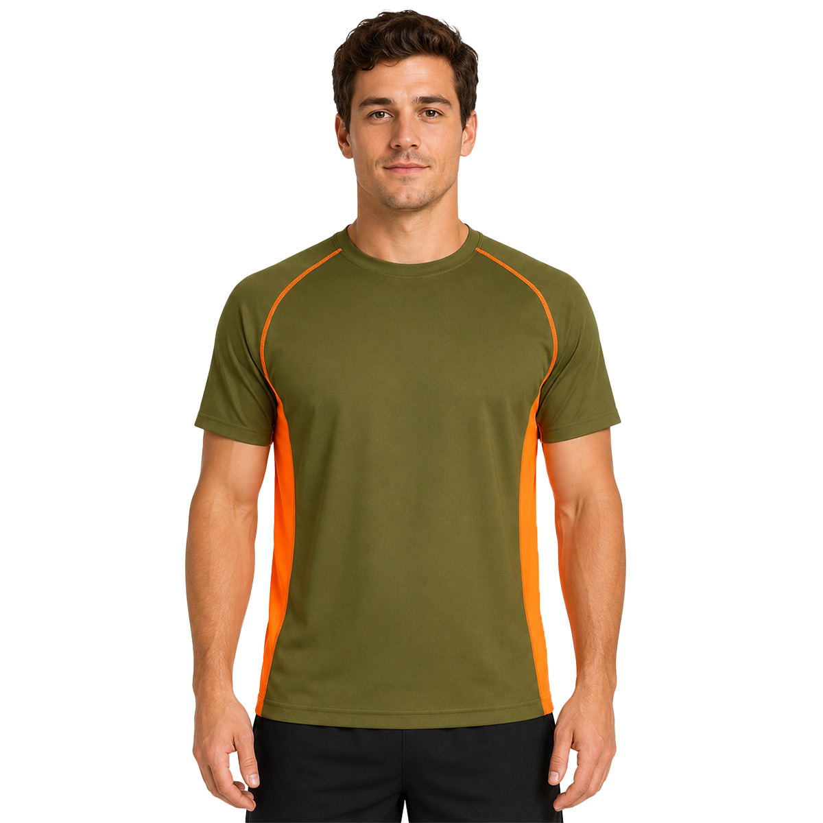 T-shirt elasticizzata mezza manica dettagli alta visibilita verde e arancio b2 - Personalizzabile con il tuo logo