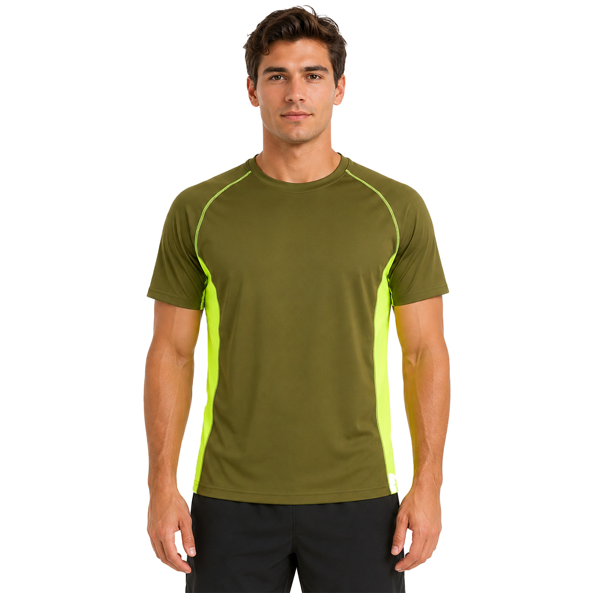 T-shirt elasticizzata mezza manica dettagli alta visibilita verde e arancio b2 - Personalizzabile con il tuo logo