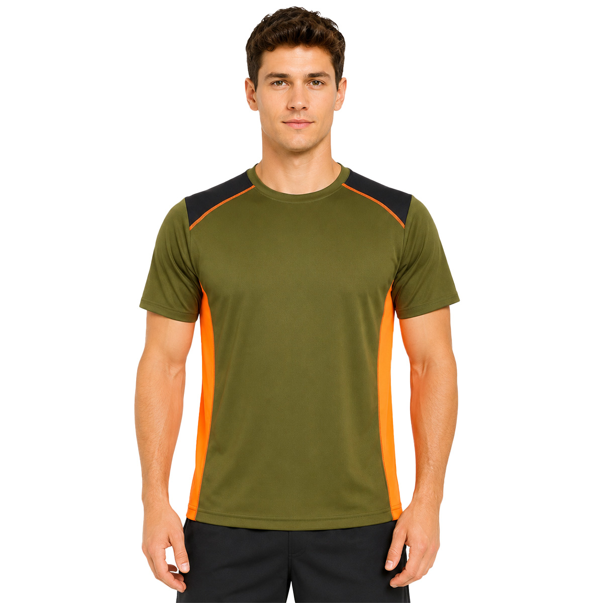 T-shirt elasticizzata mezza manica dettagli alta visibilita verde e arancio - Personalizzabile con il tuo logo