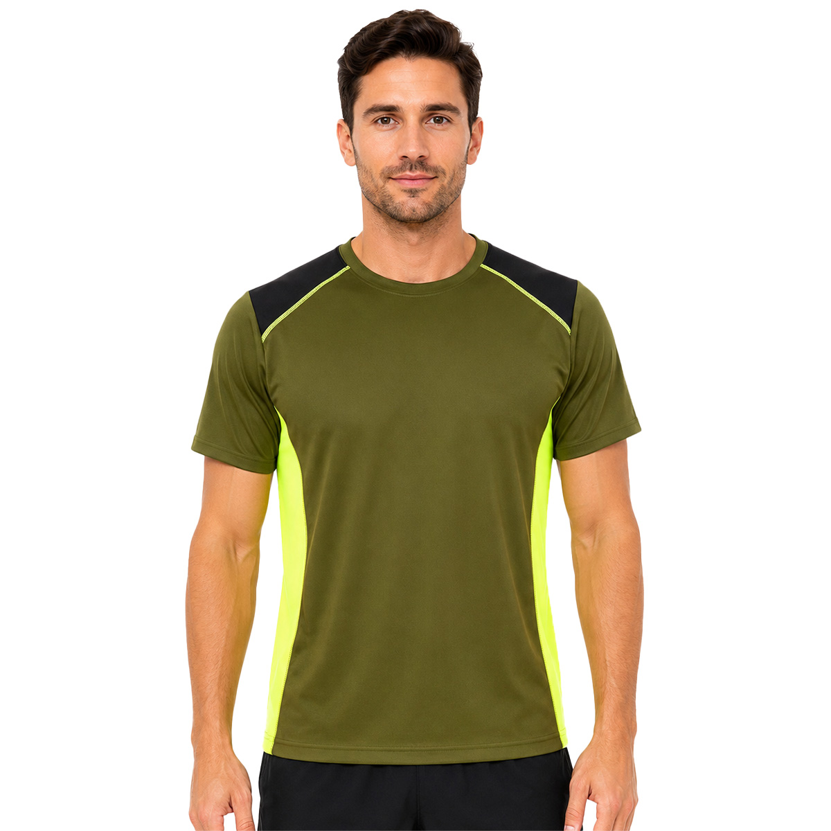 T-shirt elasticizzata mezza manica dettagli alta visibilita verde e arancio - Personalizzabile con il tuo logo