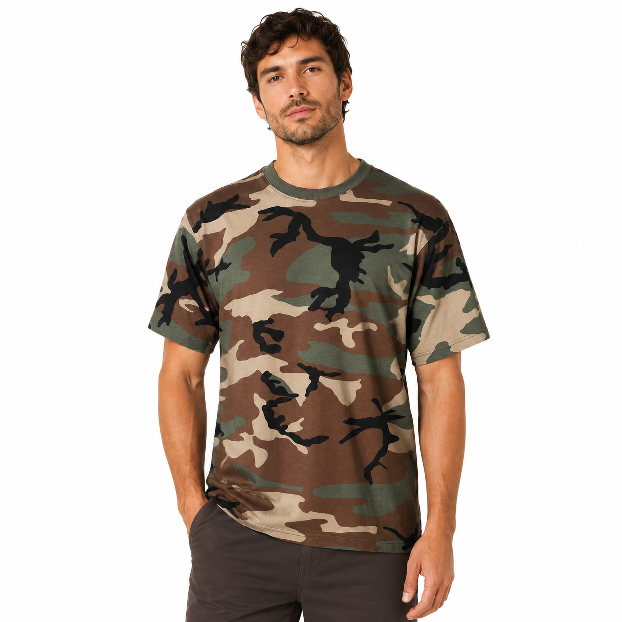 T-shirt maglia maglietta girocollo mezze maniche mimetica camouflage uomo