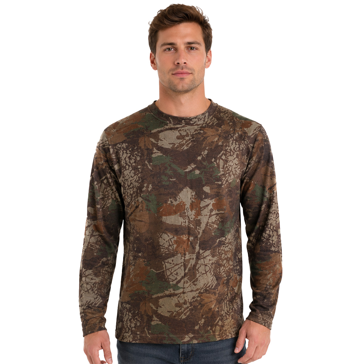 Maglia maglietta manica lunga cotone caccia pesca sportiva uomo girocollo