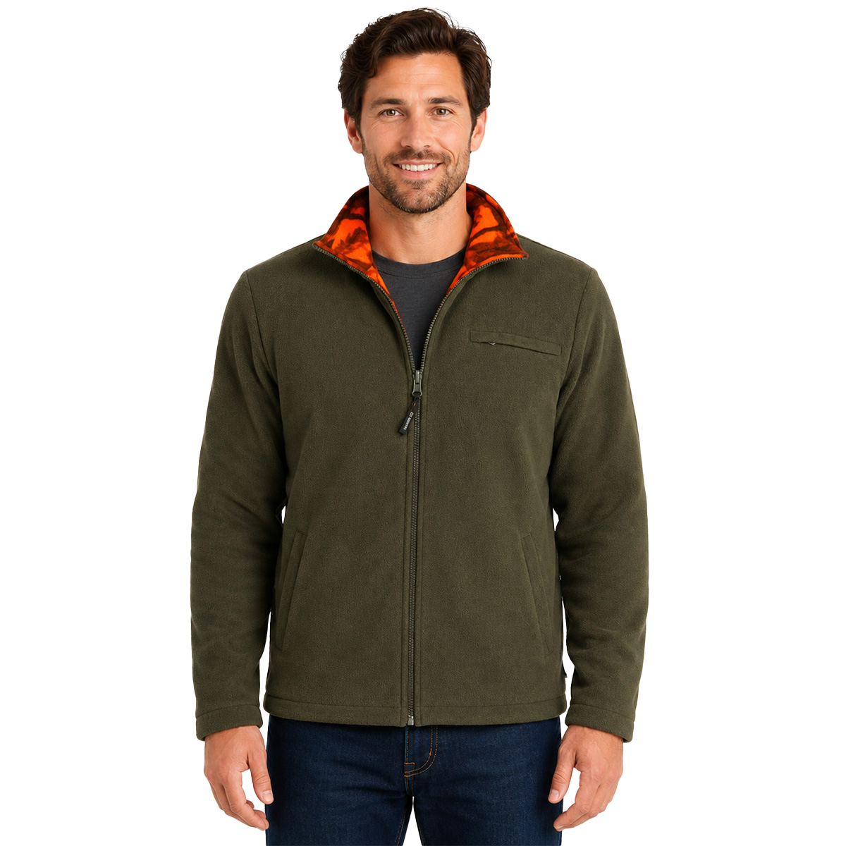 Maglia maglione caccia reversibile verde abbigliamento tecnico arancio - Personalizzabile con il tuo logo