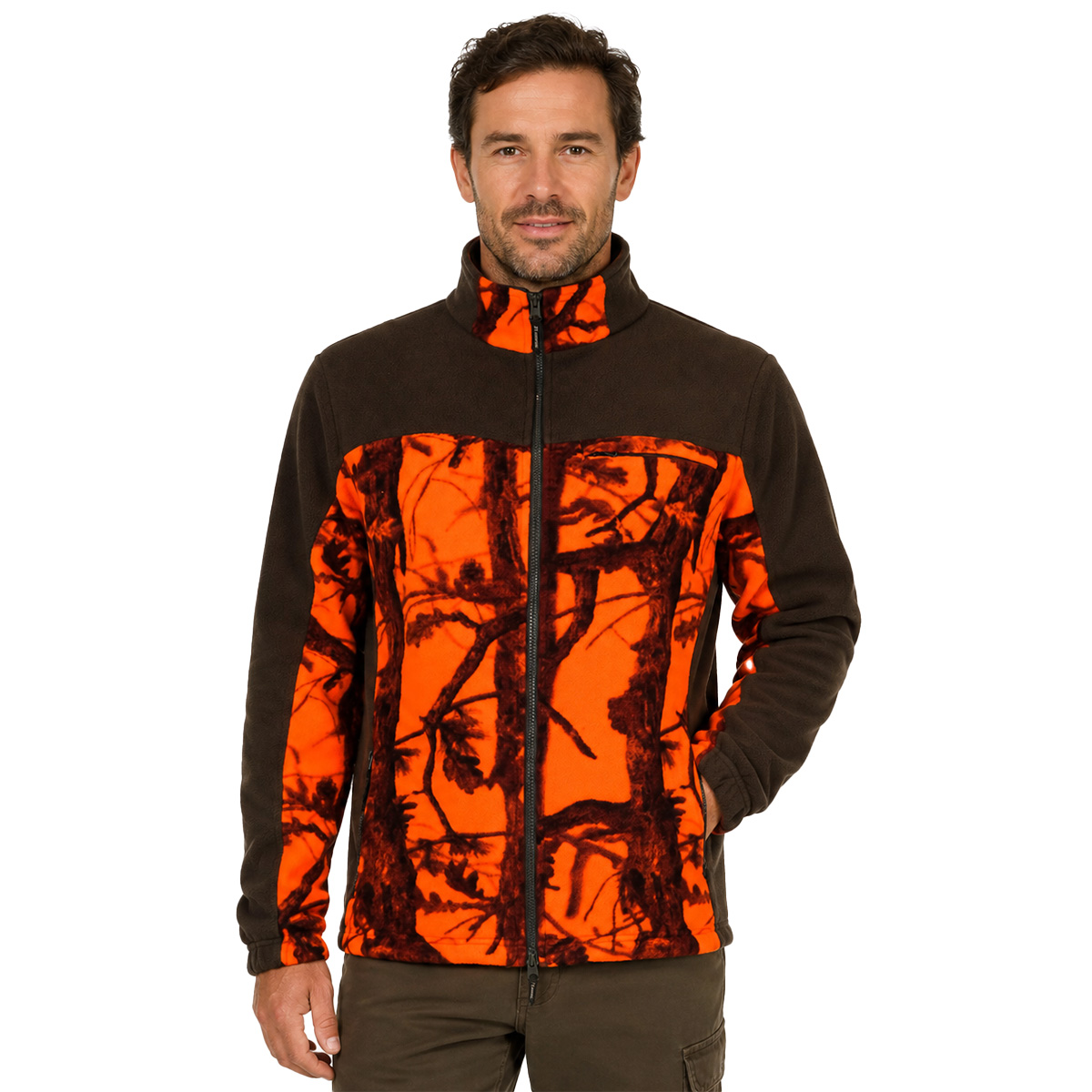 Maglia maglione pile reversibile arancio cinghiale forest caccia alta visibilita\'