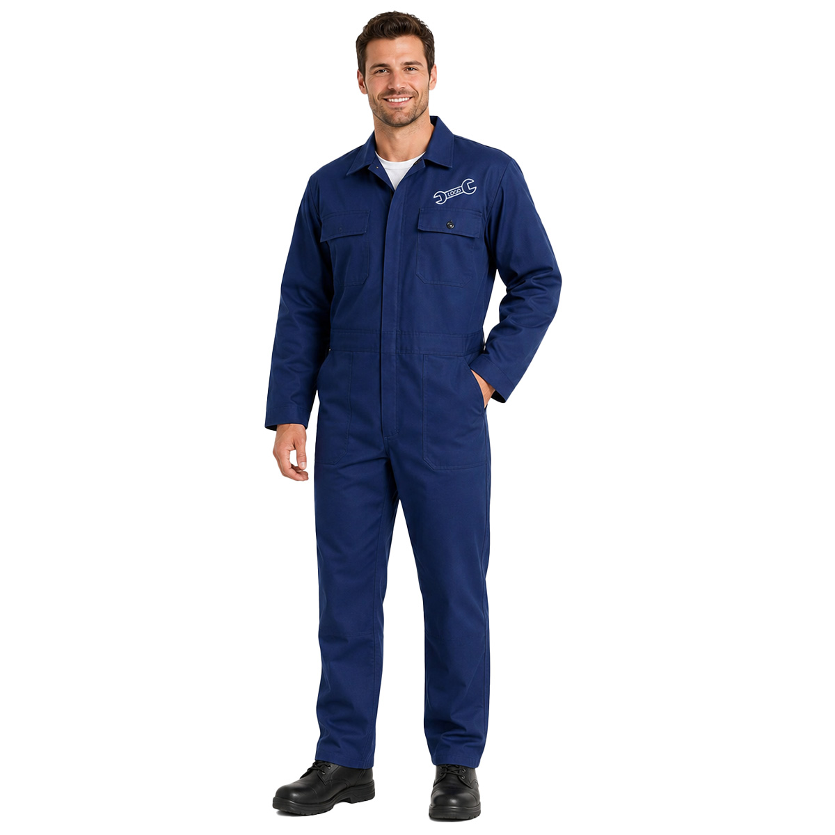 kit Tuta da lavoro blu scuro e t-shirt per lavoratori professionisti in vari settori industria edilizia officina meccanica
