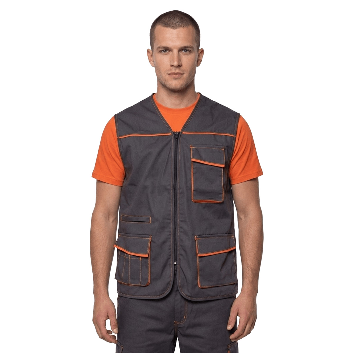 Gilet smanicato uomo tasche operaio zip muratore carpentiere cantiere edile