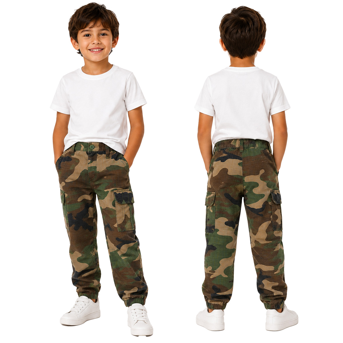 Pantalone bambino pantaloni mimetico sportivo comodo cotone tasche bimbo