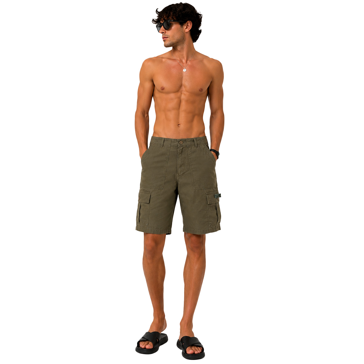 Pantaloncino bermuda pantalone corto mimetico verde tasche cotone spiaggia uomo