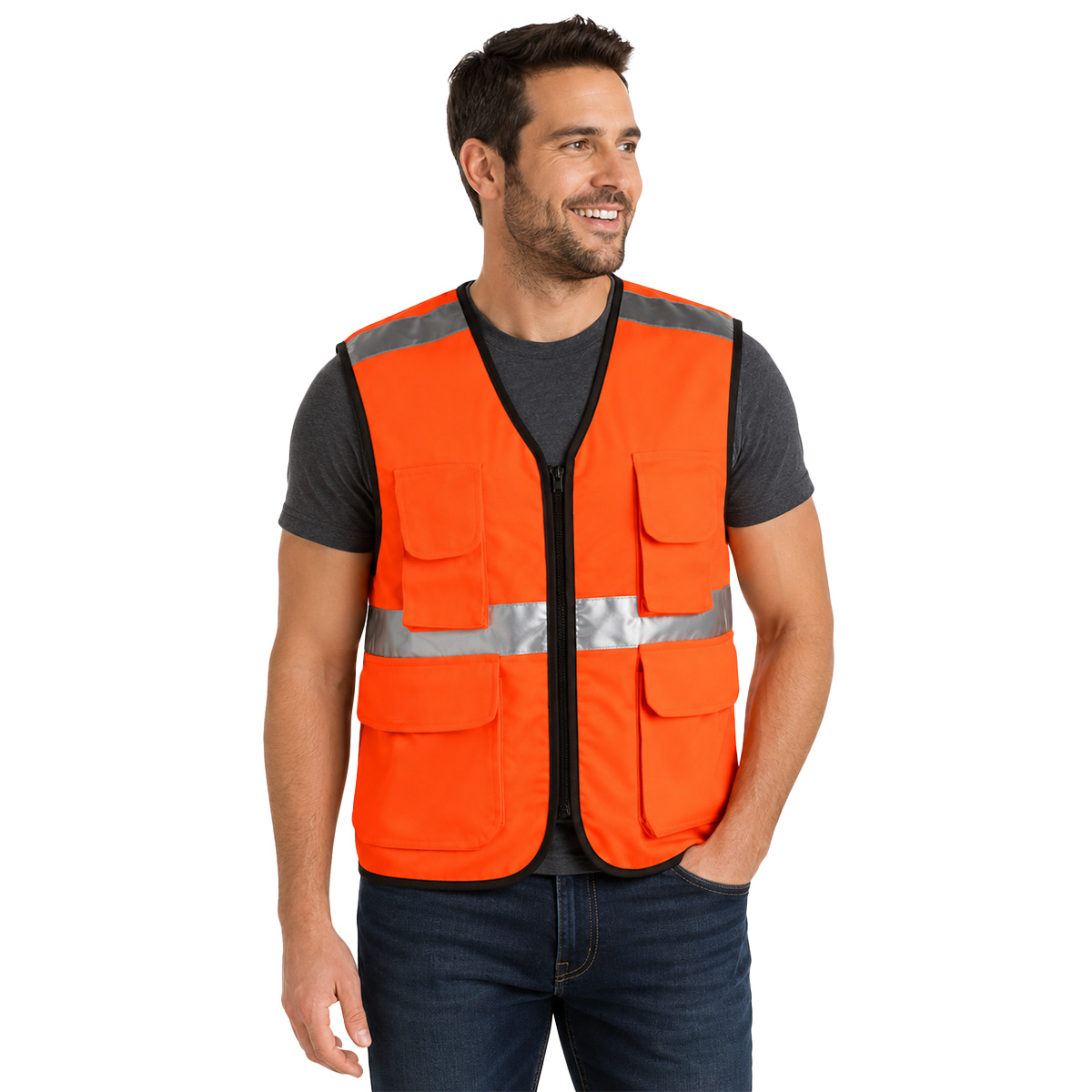 Gilet smanicato panciotto arancio catarifrangente uomo sicurezza soccorso