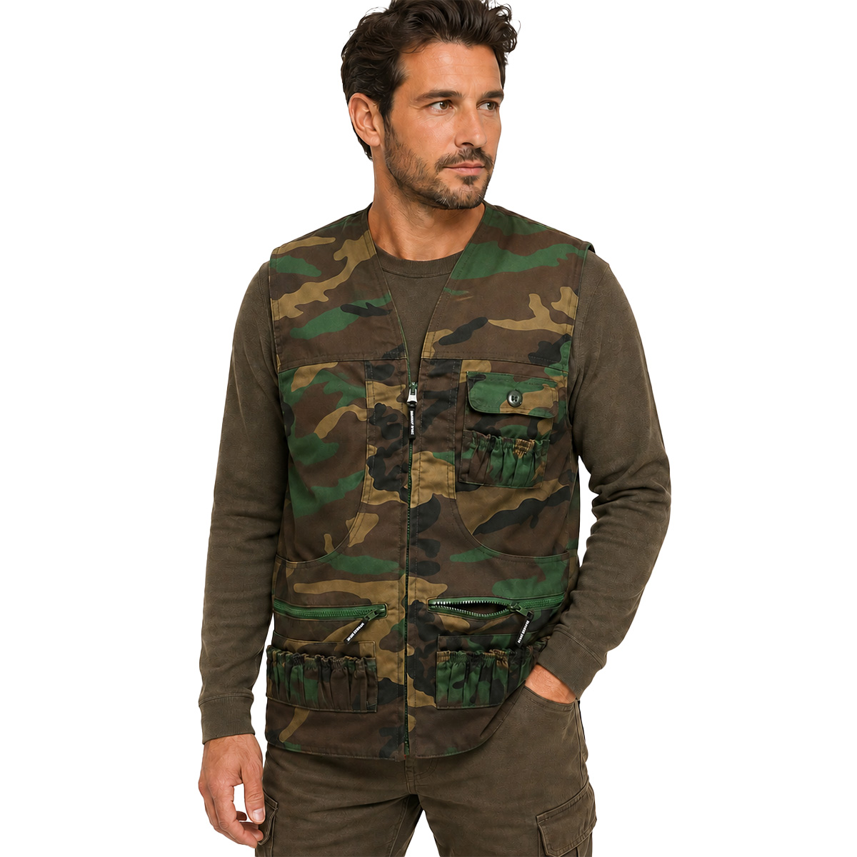 Gilet smanicato abbigliamento caccia double face cartuccera uomo - Personalizzabile con il tuo logo